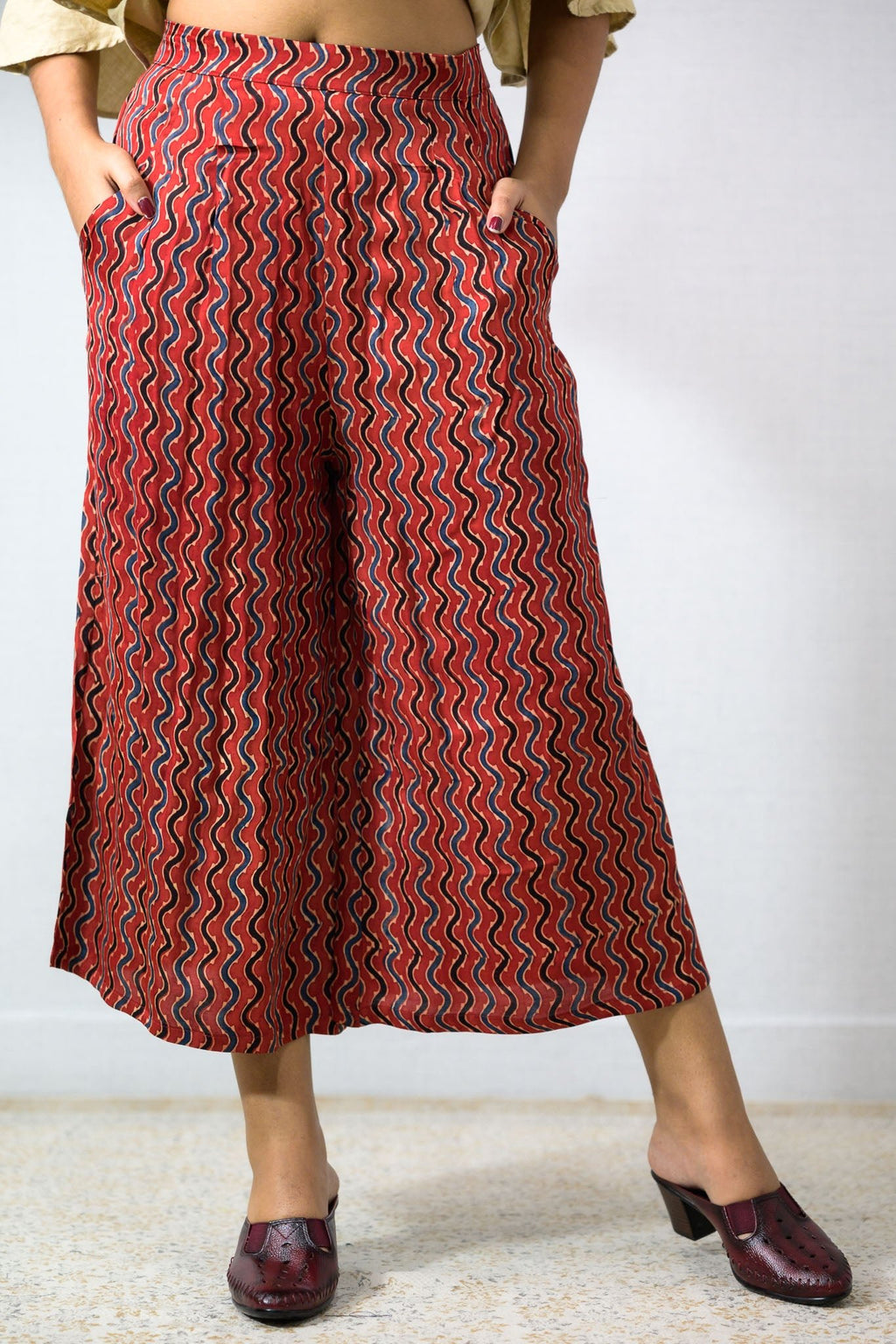 Ravani Stripes Madder Red Short Palazzo - Lobha Deepthis