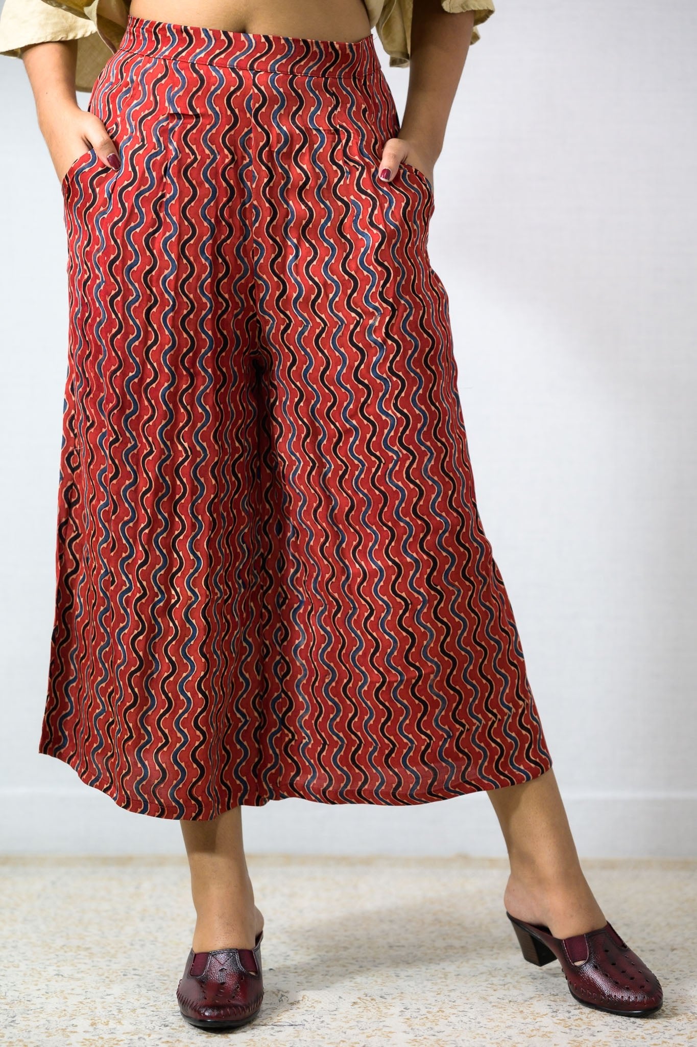 Ravani Stripes Madder Red Short Palazzo - Lobha Deepthis