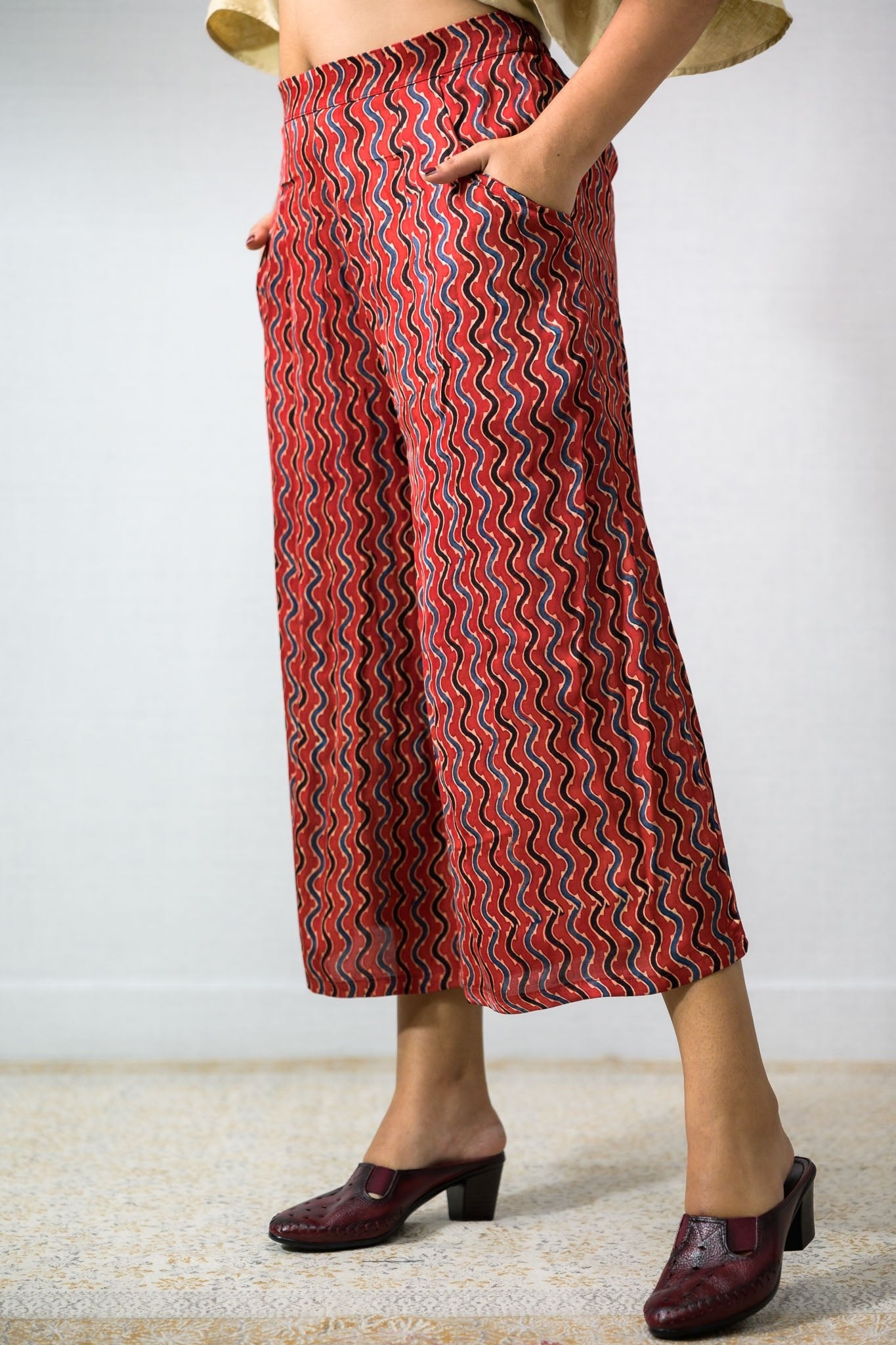 Ravani Stripes Madder Red Short Palazzo - Lobha Deepthis