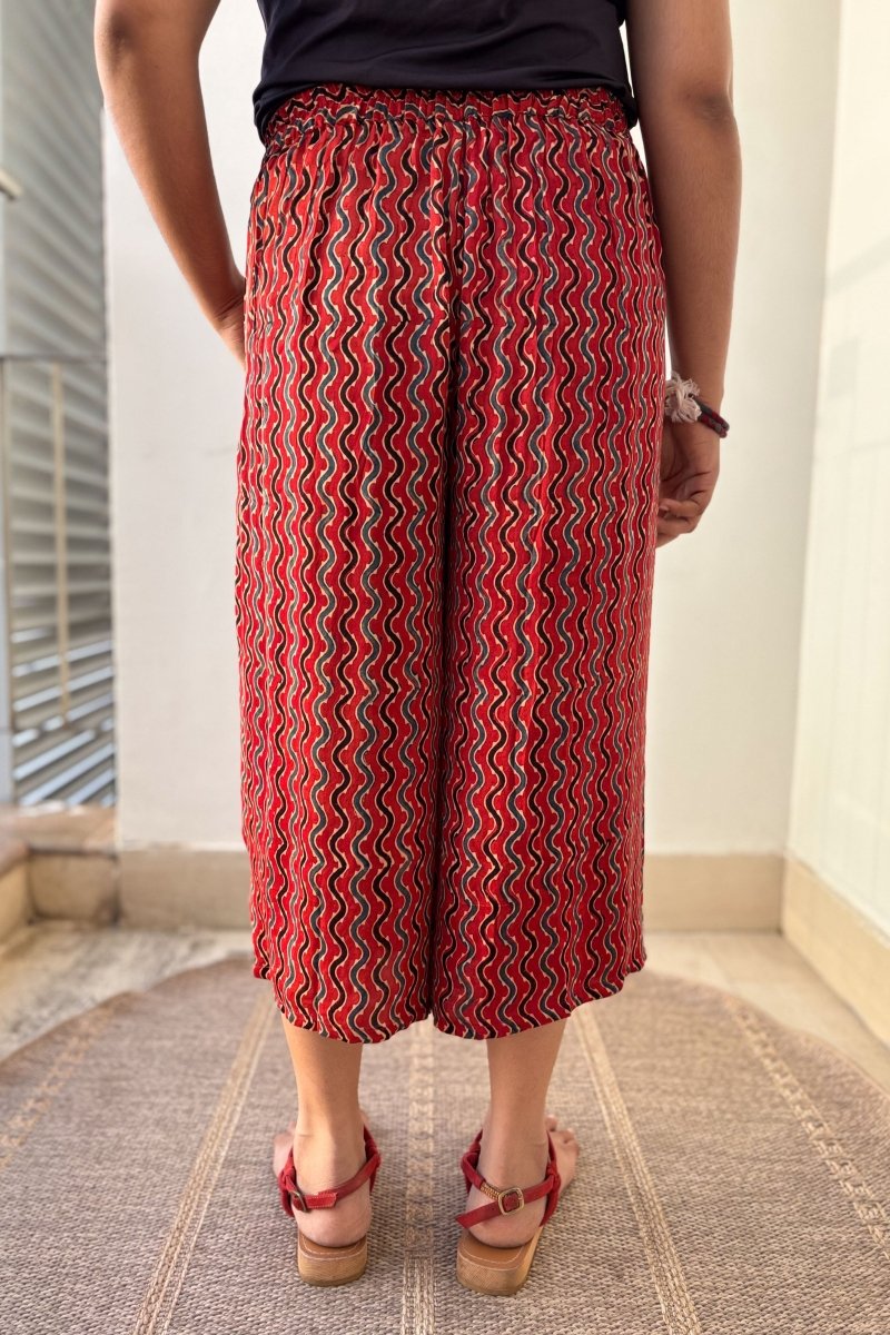 Ravani Stripes Madder Red Short Palazzo - Lobha Deepthis