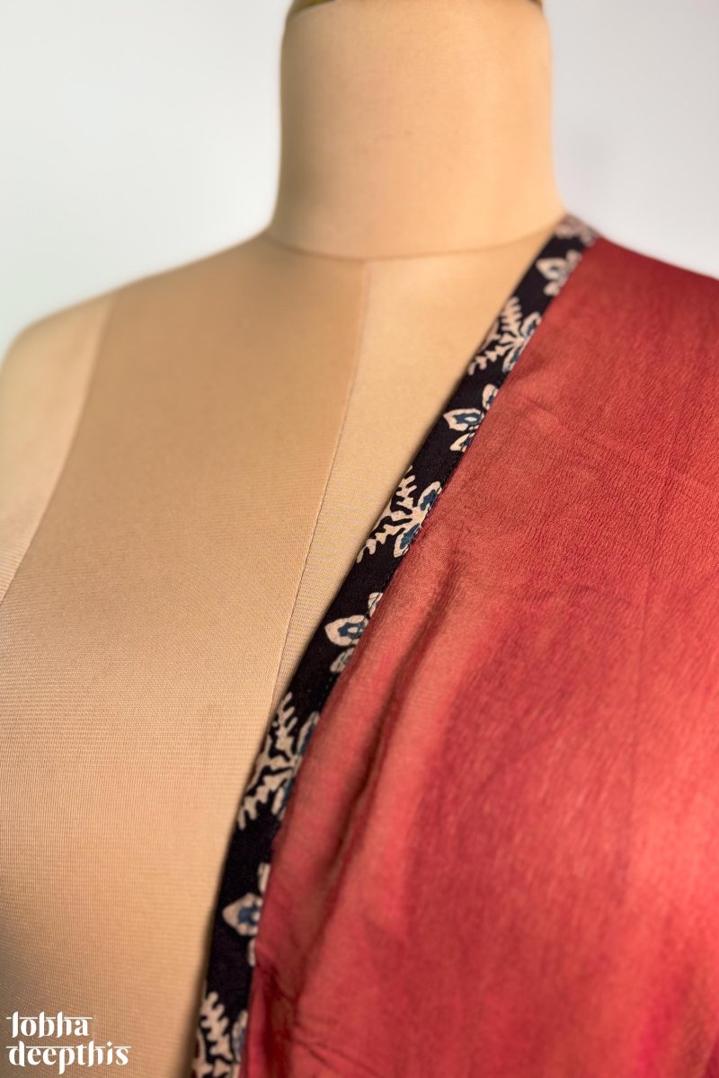 Red Chiffon with Ajrakh Border Dupatta - Lobha Deepthis