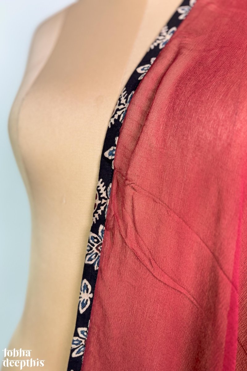 Red Chiffon with Ajrakh Border Dupatta - Lobha Deepthis