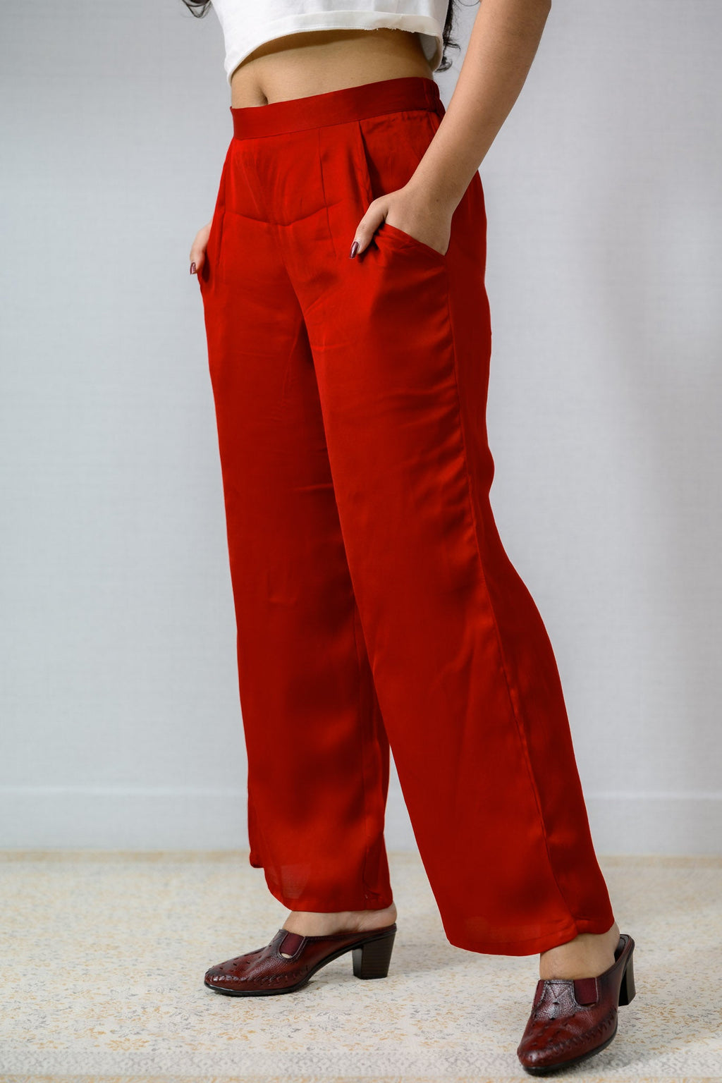 Red Modal Parallel Pants - Lobha Deepthis