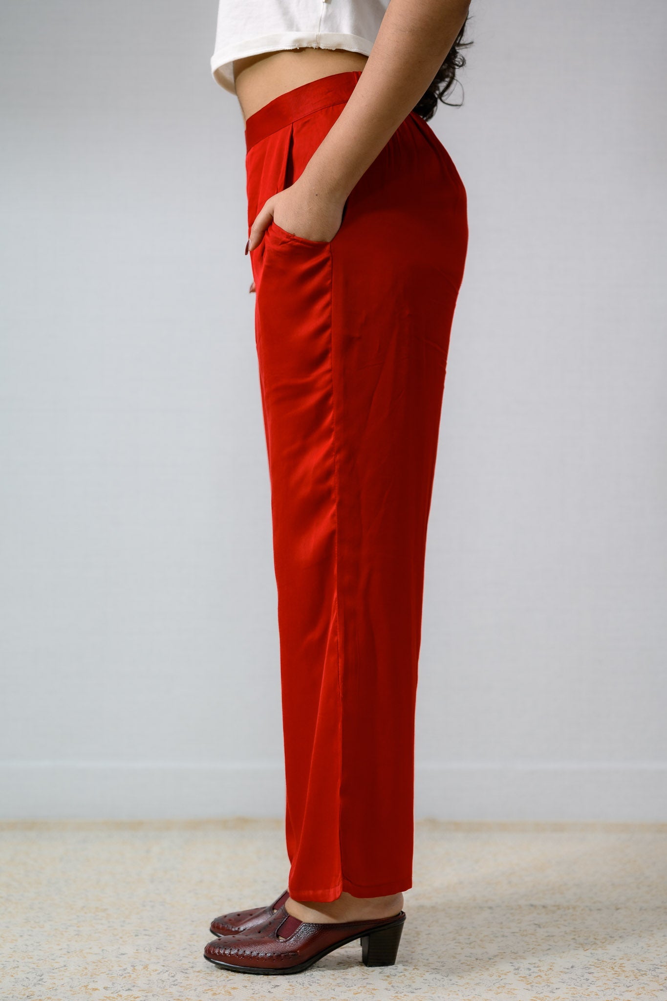 Red Modal Parallel Pants - Lobha Deepthis