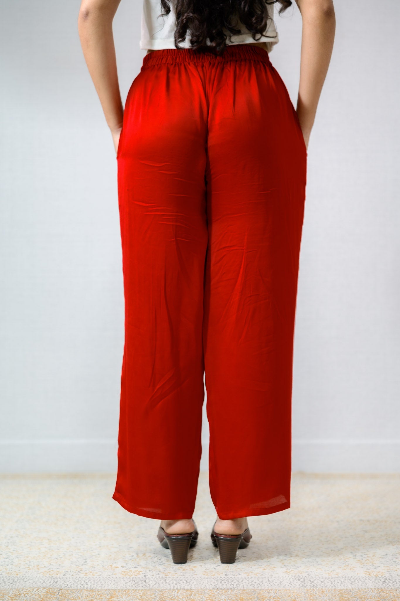 Red Modal Parallel Pants - Lobha Deepthis