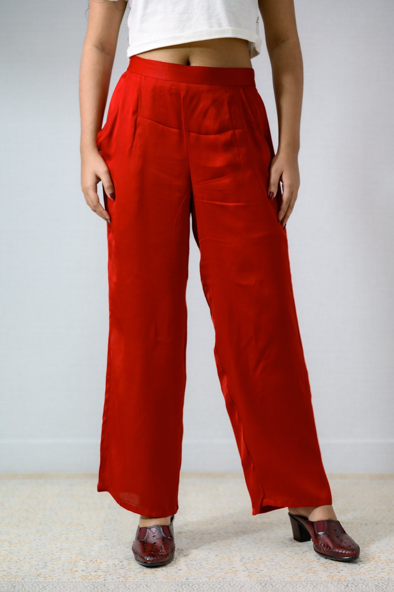 Red Modal Parallel Pants - Lobha Deepthis