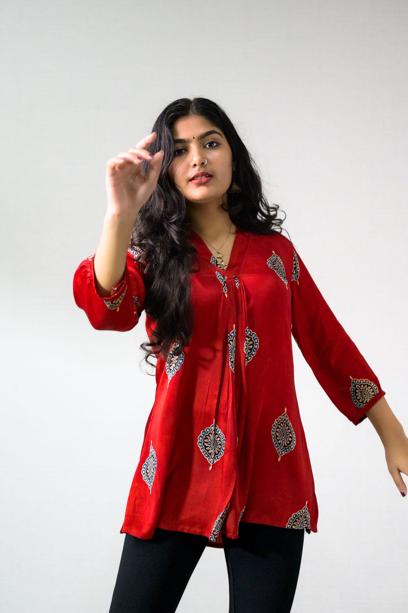 Red Pihu Blooms Modal Short top - Lobha Deepthis