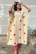 Red Polkas on Cream Kaftan - Lobha Deepthis