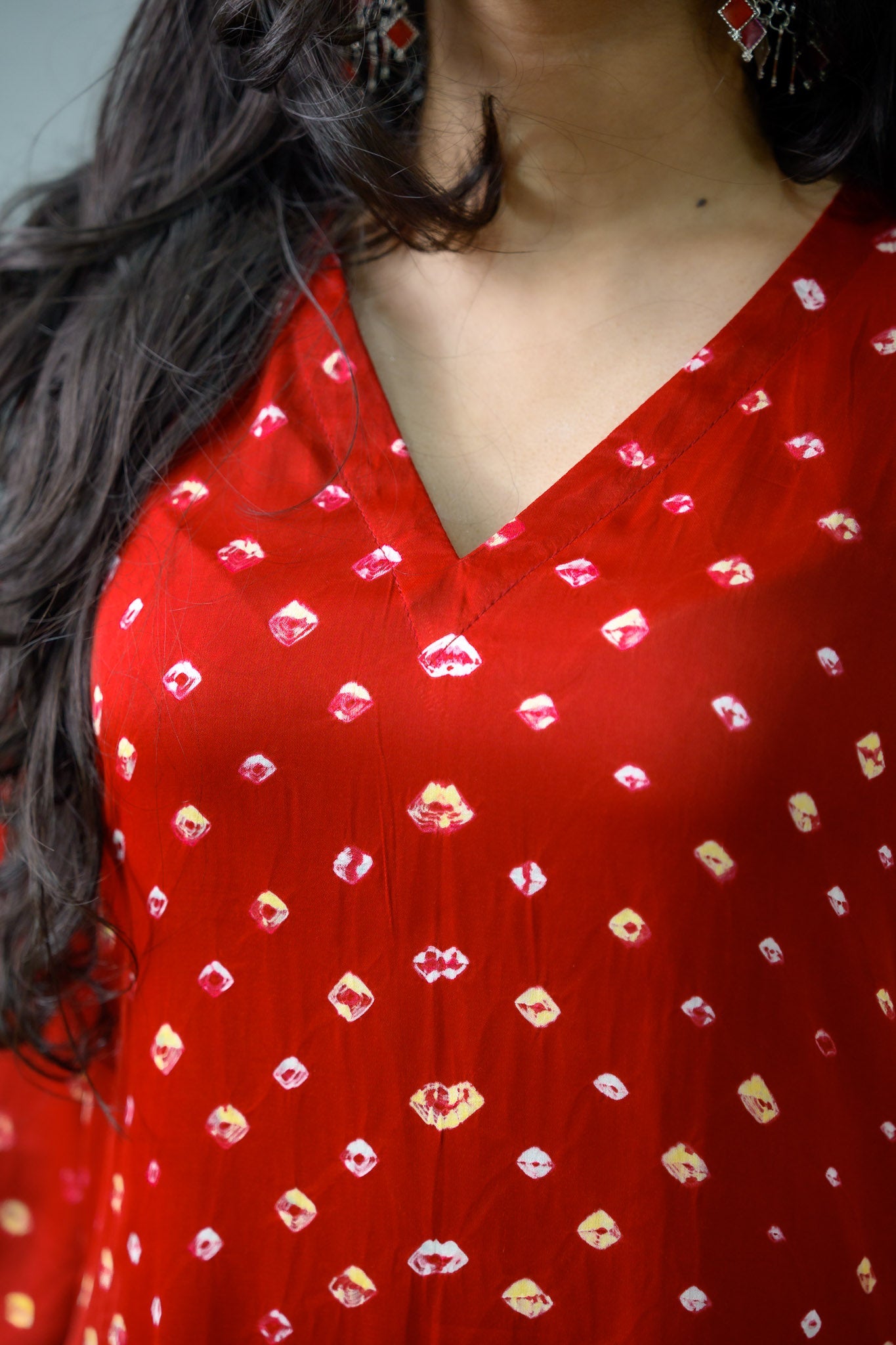 Red Rani Modal Bandhani Aline Kurta - Lobha Deepthis