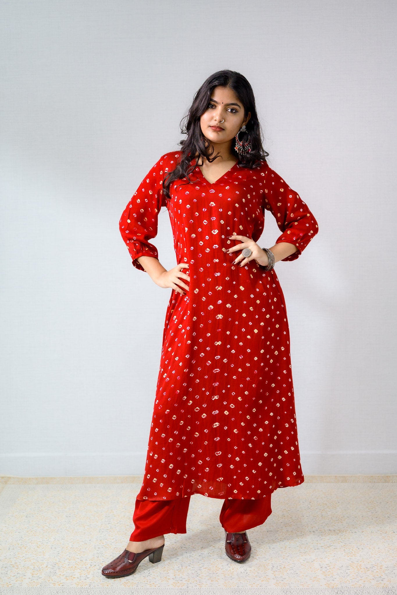 Red Rani Modal Bandhani Aline Kurta - Lobha Deepthis