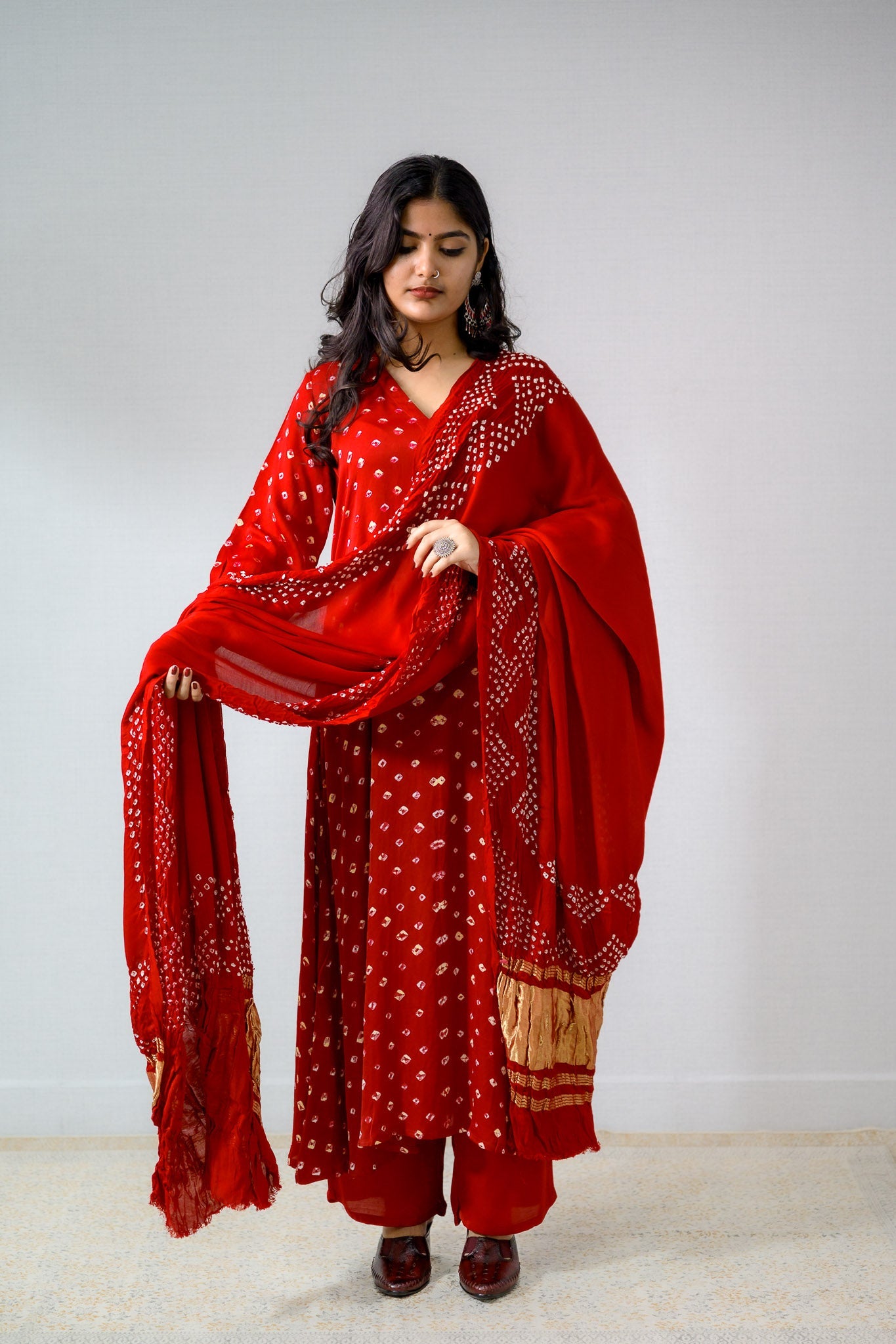 Red Rani Modal Bandhani Aline Kurta - Lobha Deepthis