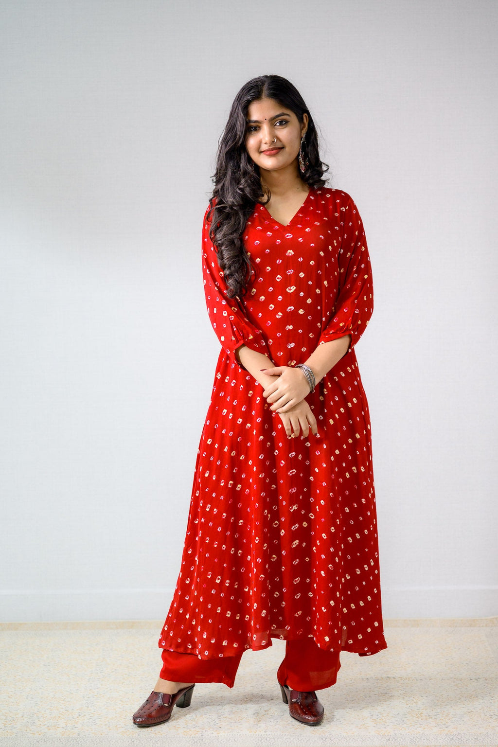Red Rani Modal Bandhani Aline Kurta - Lobha Deepthis