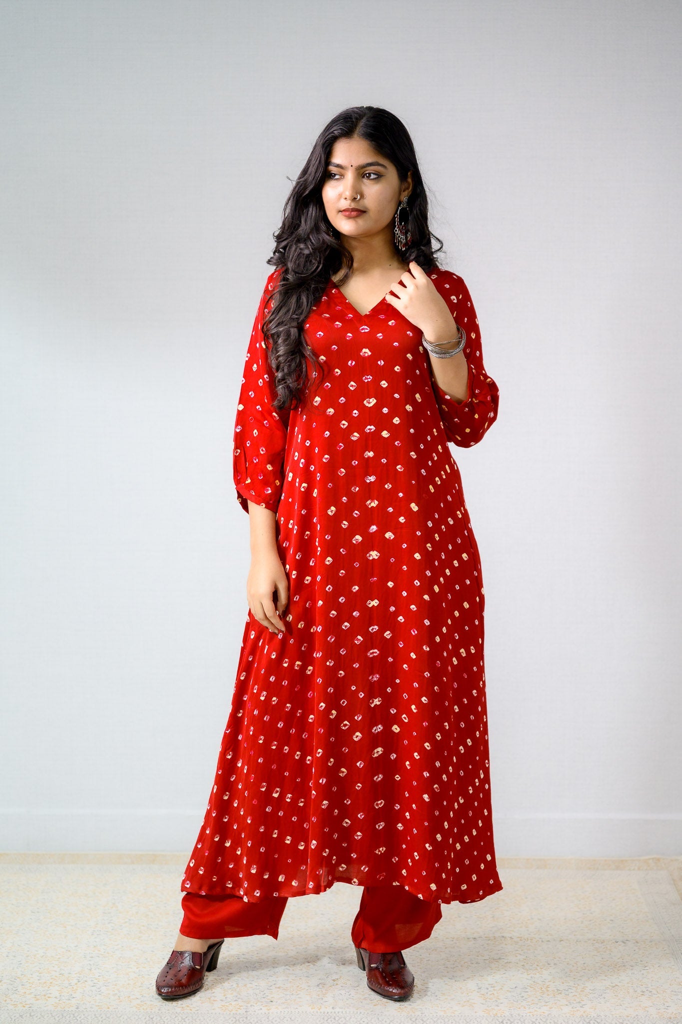 Red Rani Modal Bandhani Aline Kurta - Lobha Deepthis