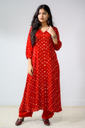 Red Rani Modal Bandhani Aline Kurta