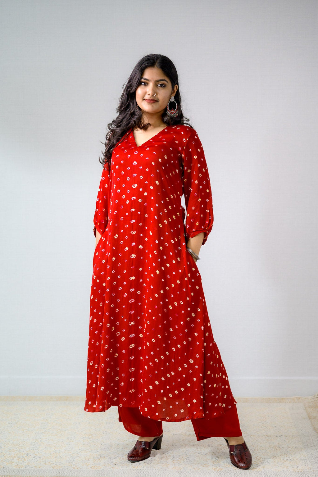 Red Rani Modal Bandhani Aline Kurta - Lobha Deepthis