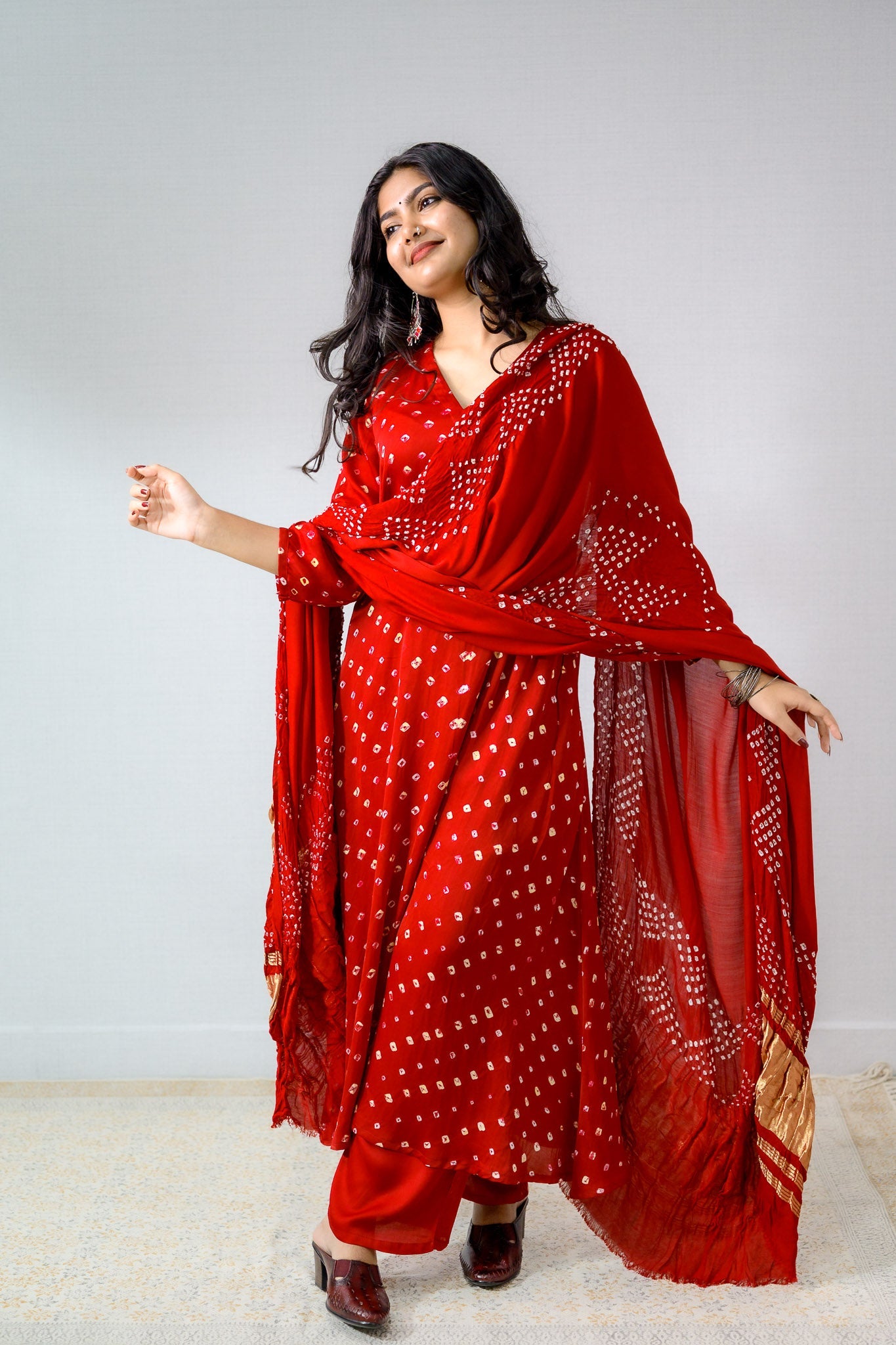 Red Rani Modal Bandhani Aline Kurta - Lobha Deepthis