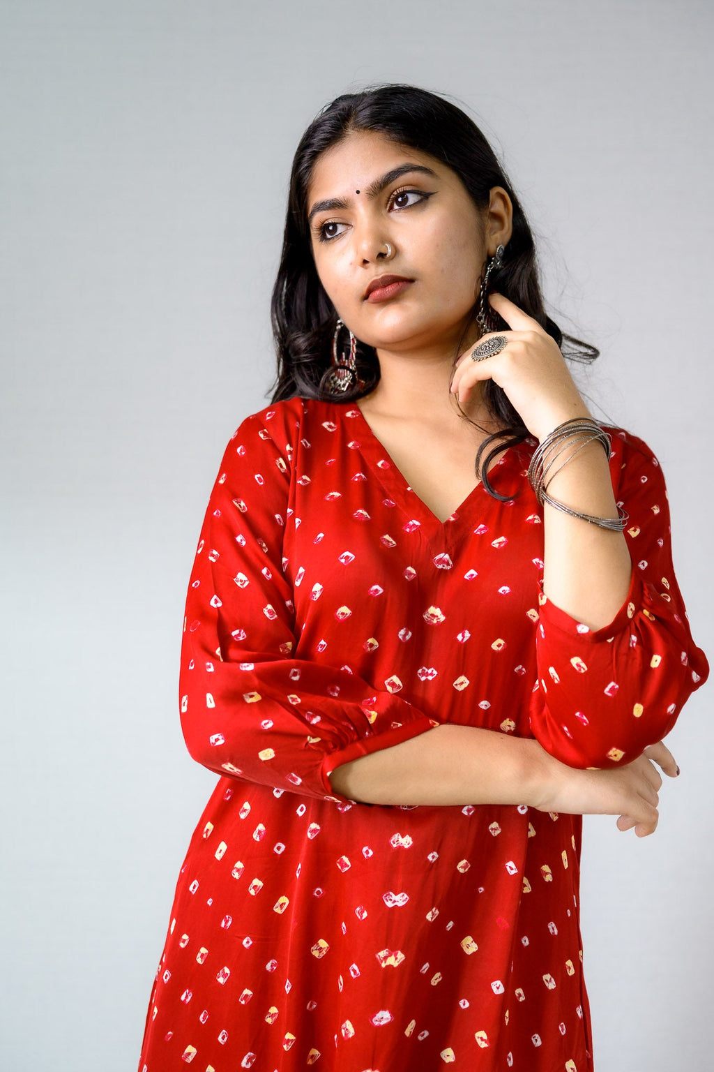 Red Rani Modal Bandhani Aline Kurta - Lobha Deepthis