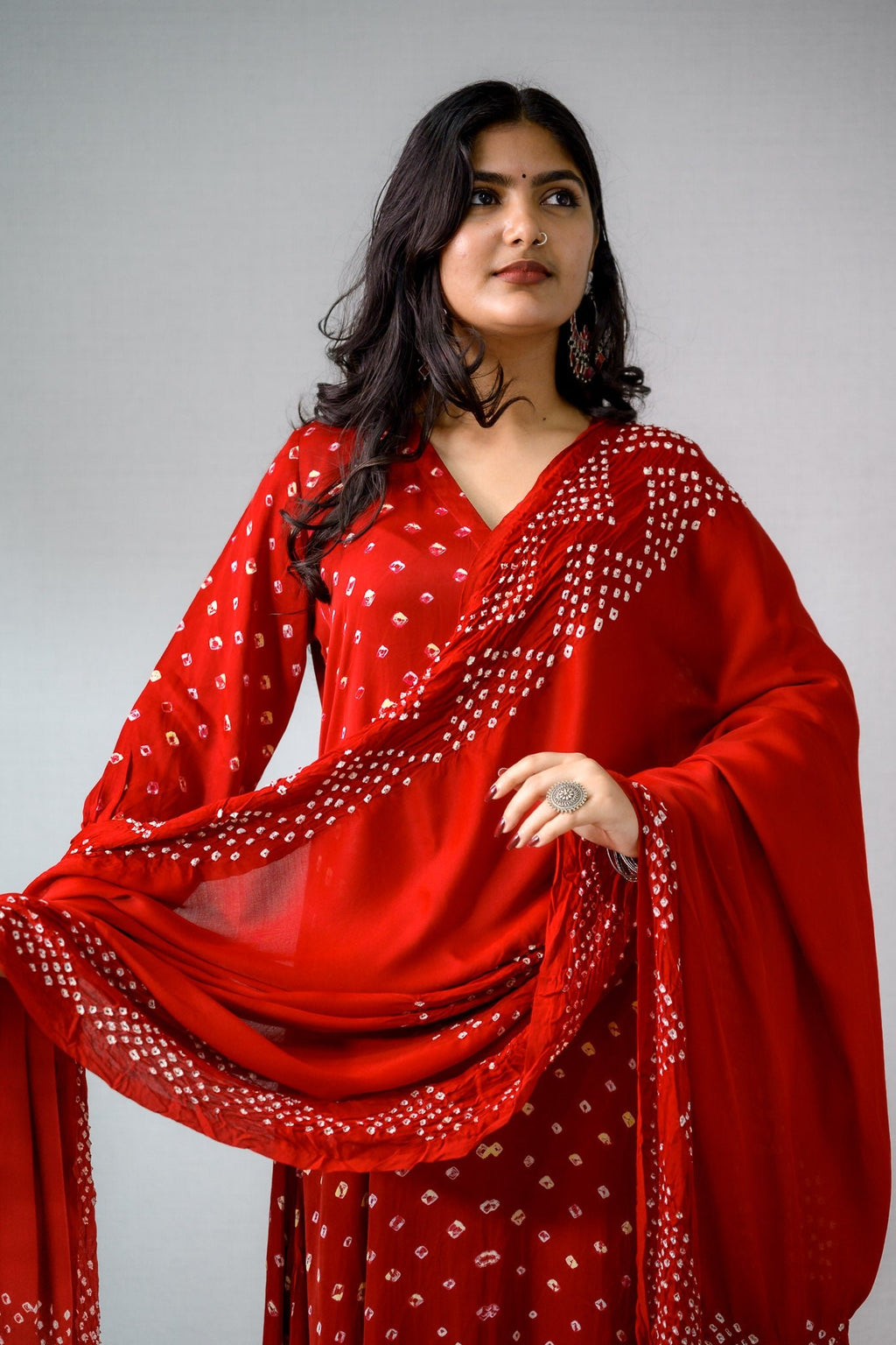 Red Rani Modal Bandhani Aline Kurta - Lobha Deepthis