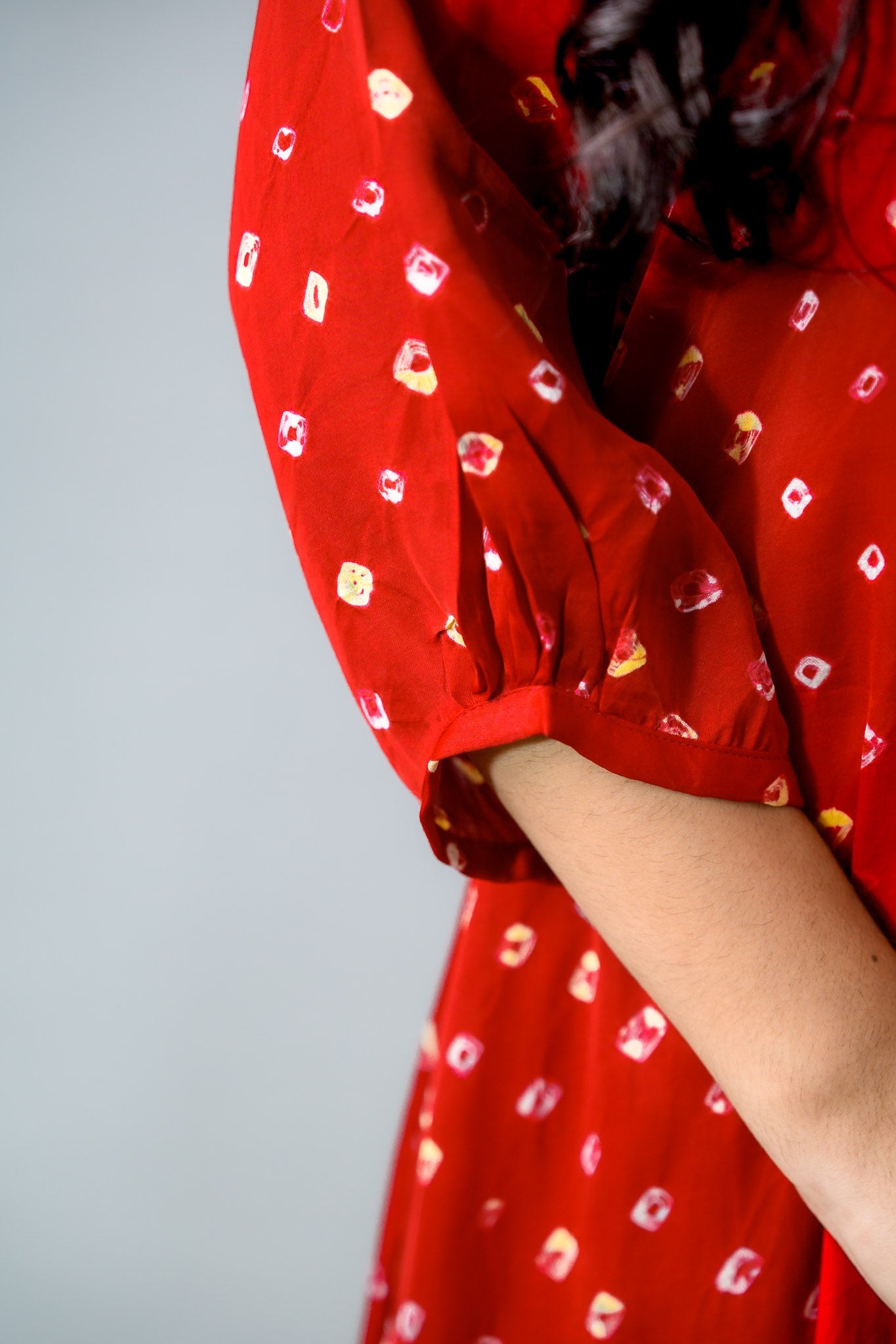 Red Rani Modal Bandhani Aline Kurta - Lobha Deepthis