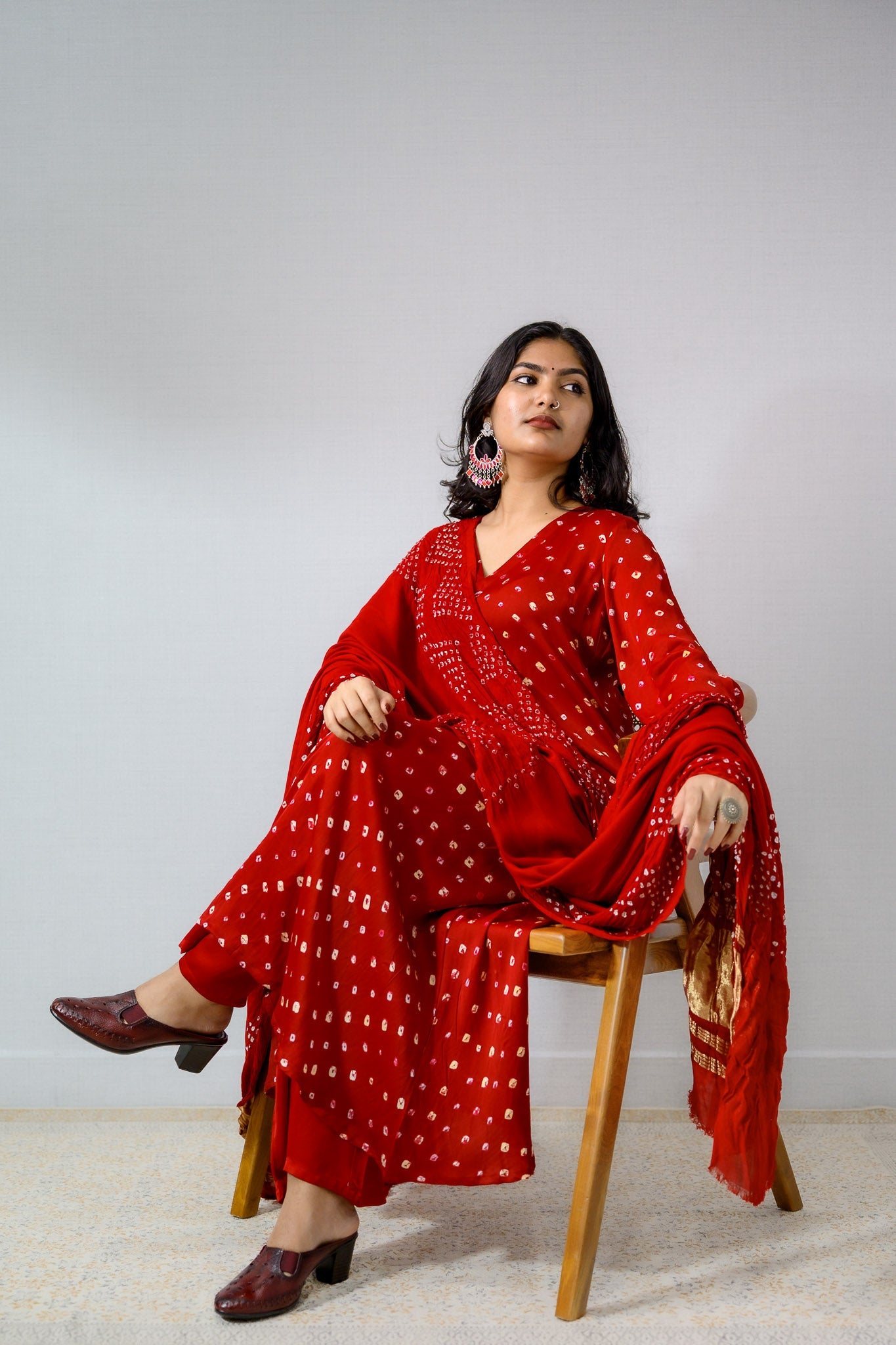 Red Rani Modal Bandhani Aline Kurta - Lobha Deepthis