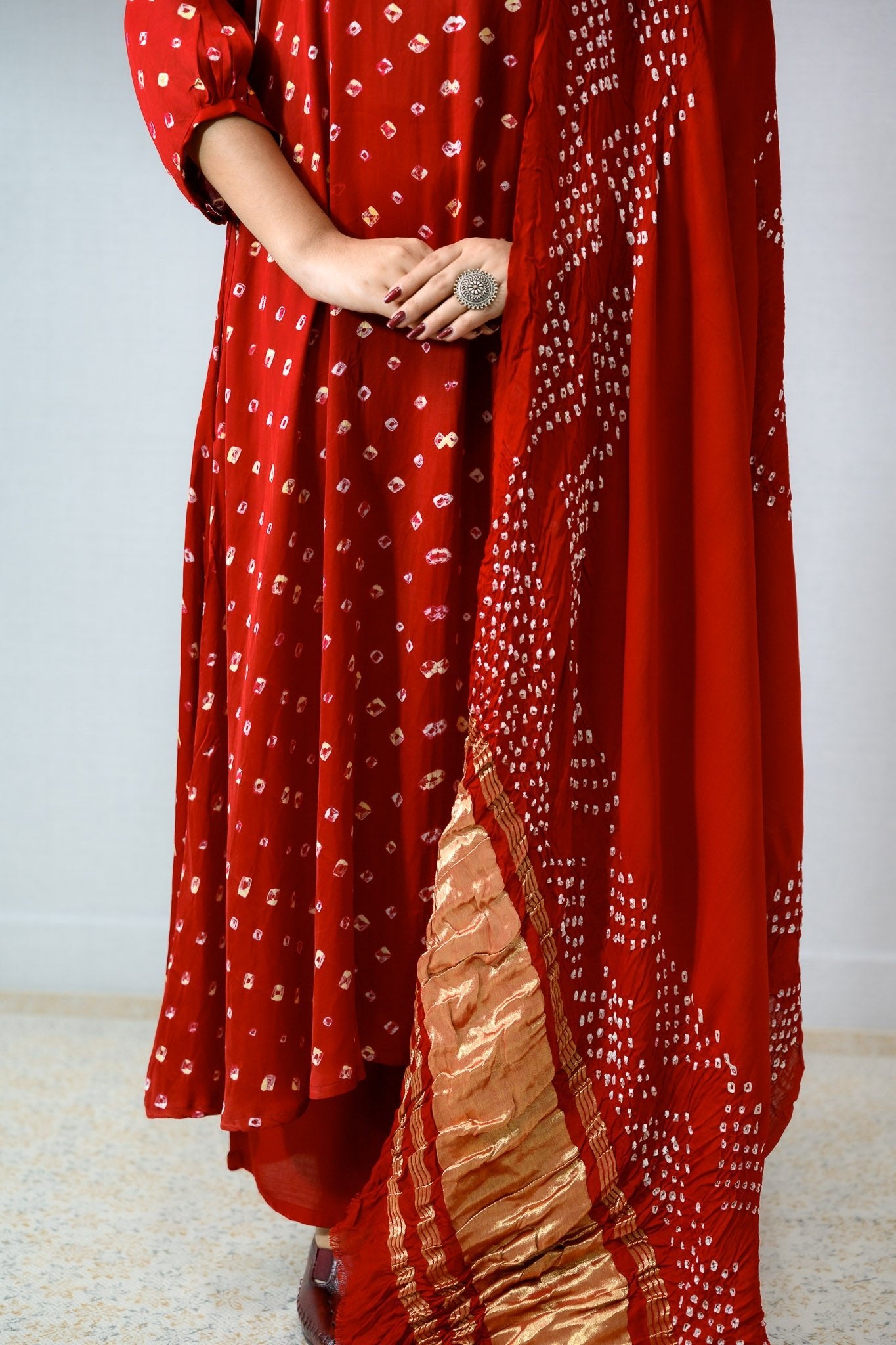 Red Rani Modal Bandhani Aline Kurta - Lobha Deepthis