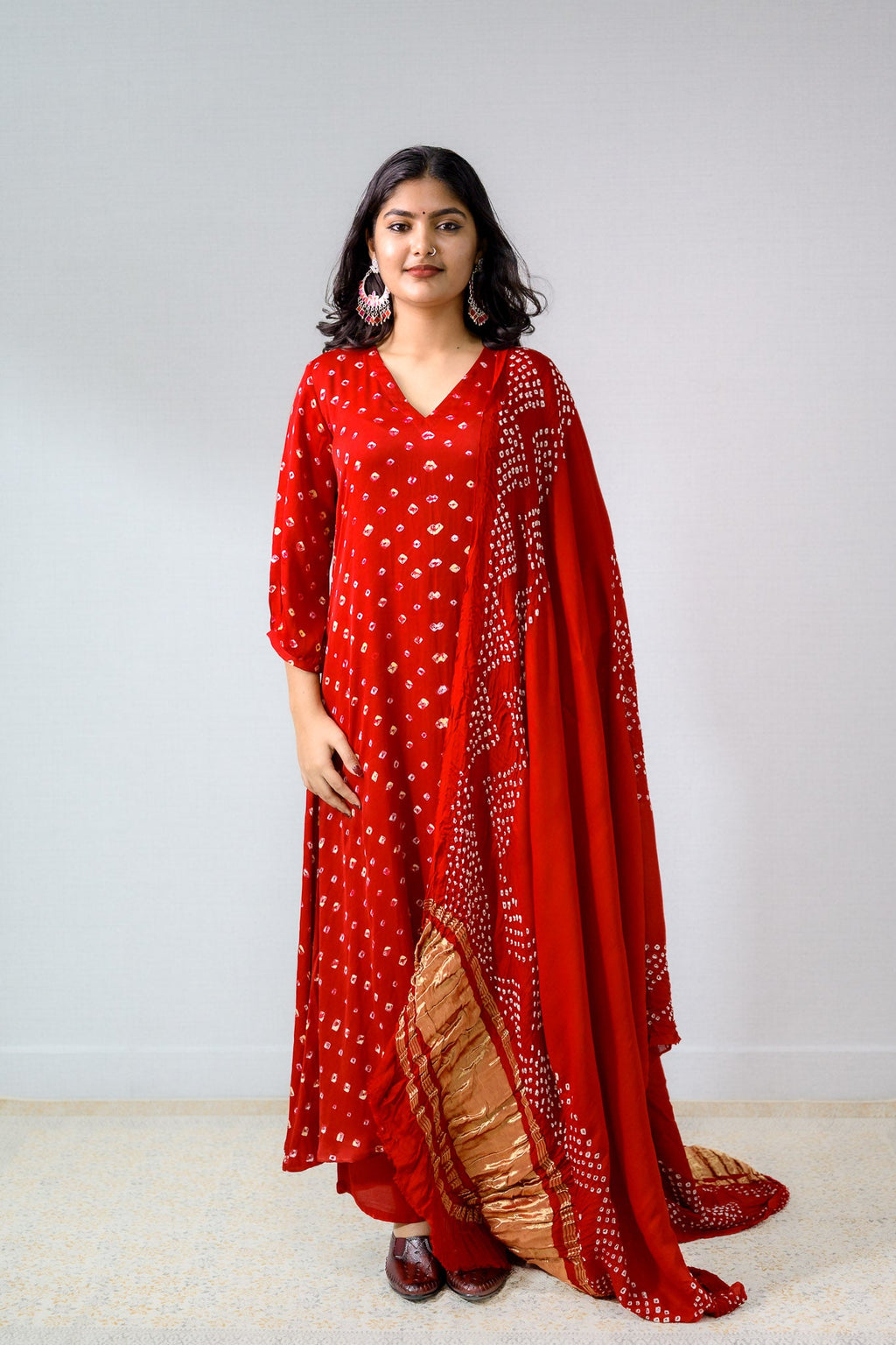 Red Rani Modal Bandhani Aline Kurta - Lobha Deepthis