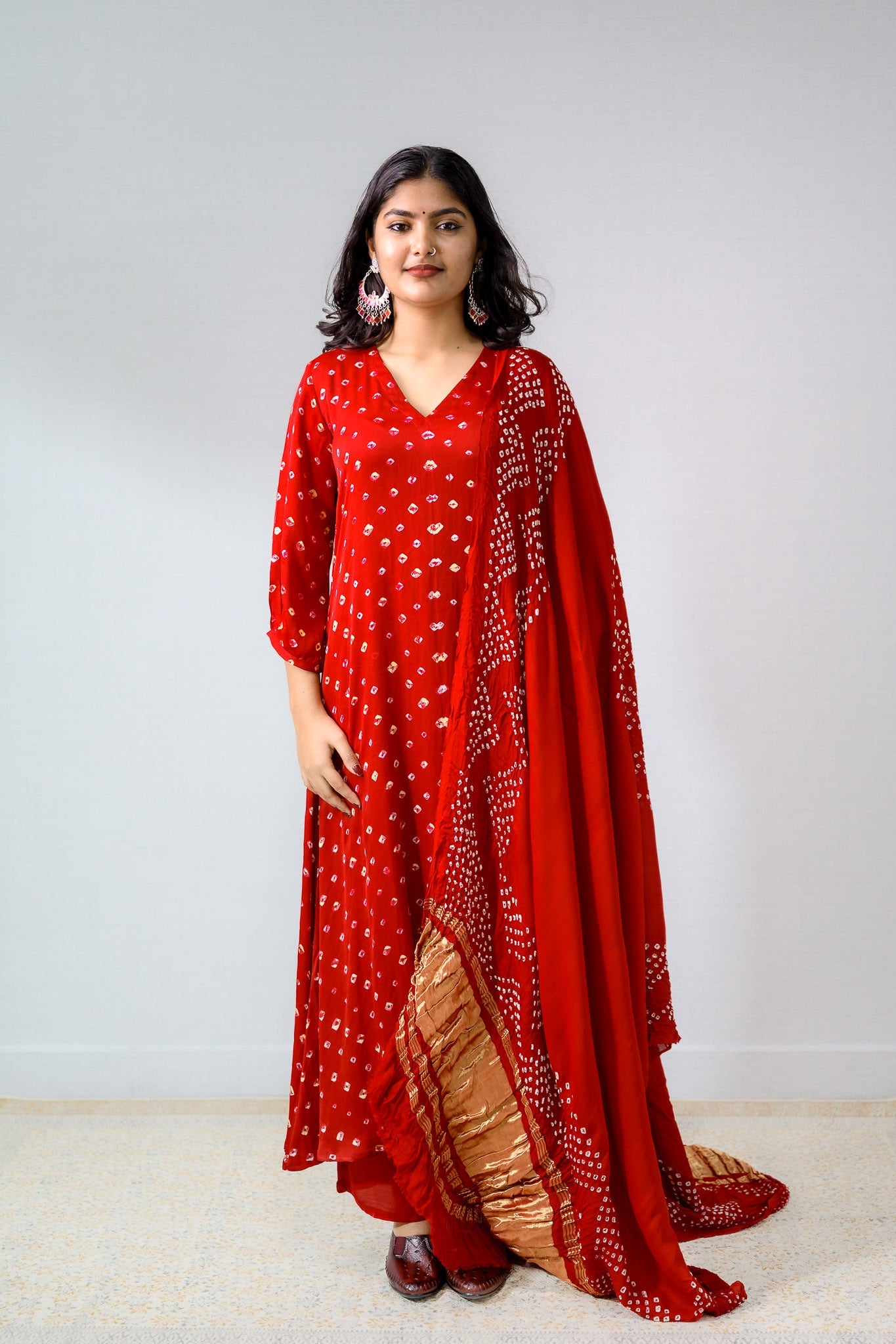 Red Rani Modal Bandhani Aline Kurta - Lobha Deepthis