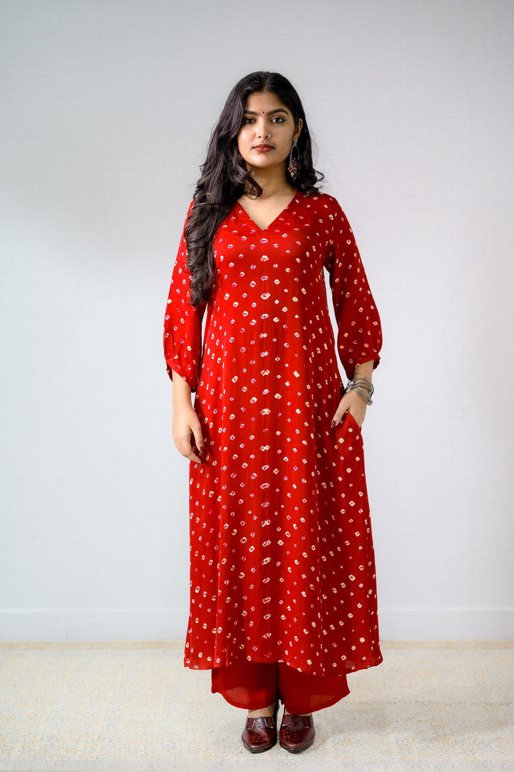 Red Rani Modal Bandhani Aline Kurta - Lobha Deepthis