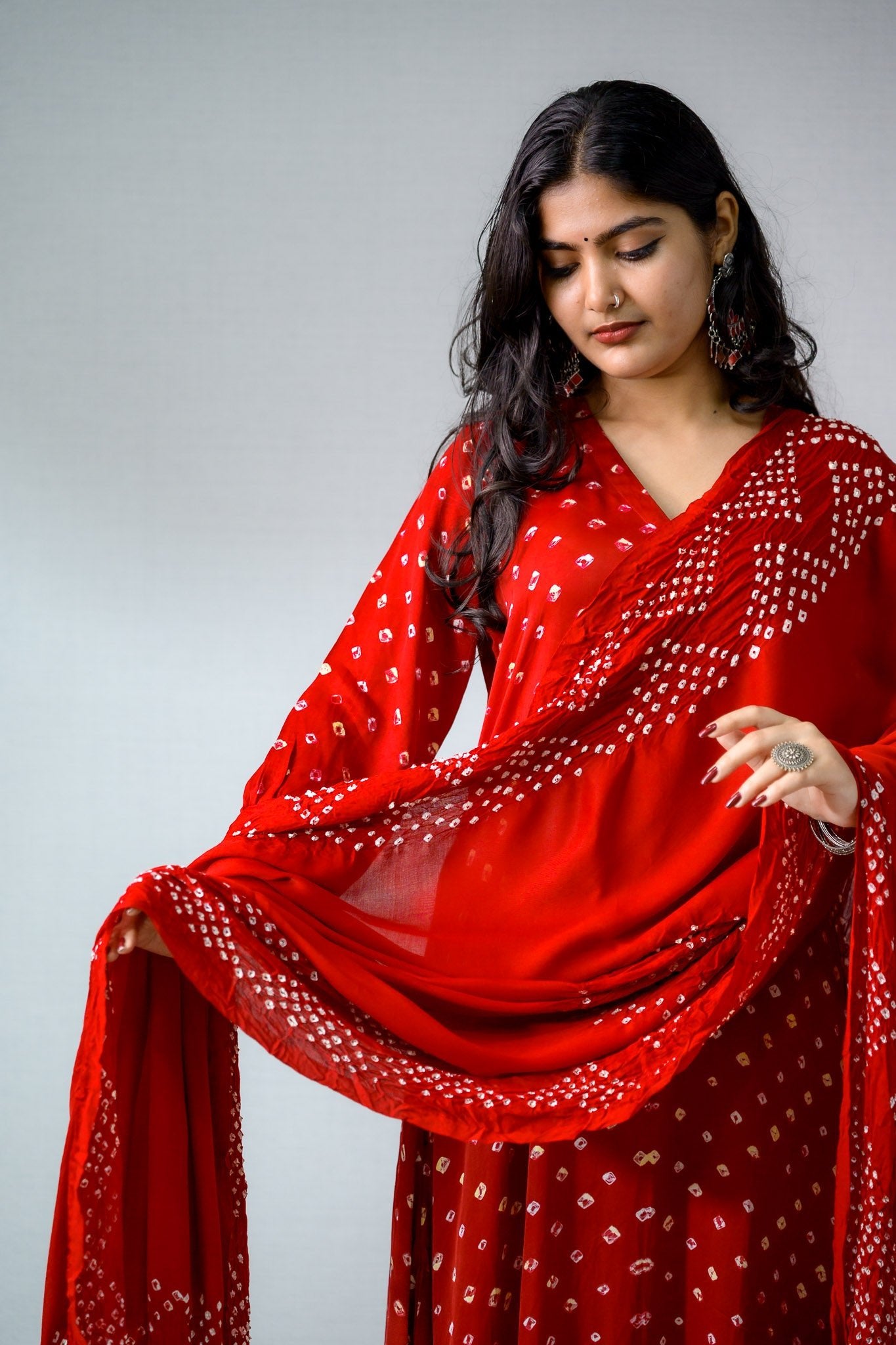 Red Rani Modal Bandhani Dupatta - Lobha Deepthis