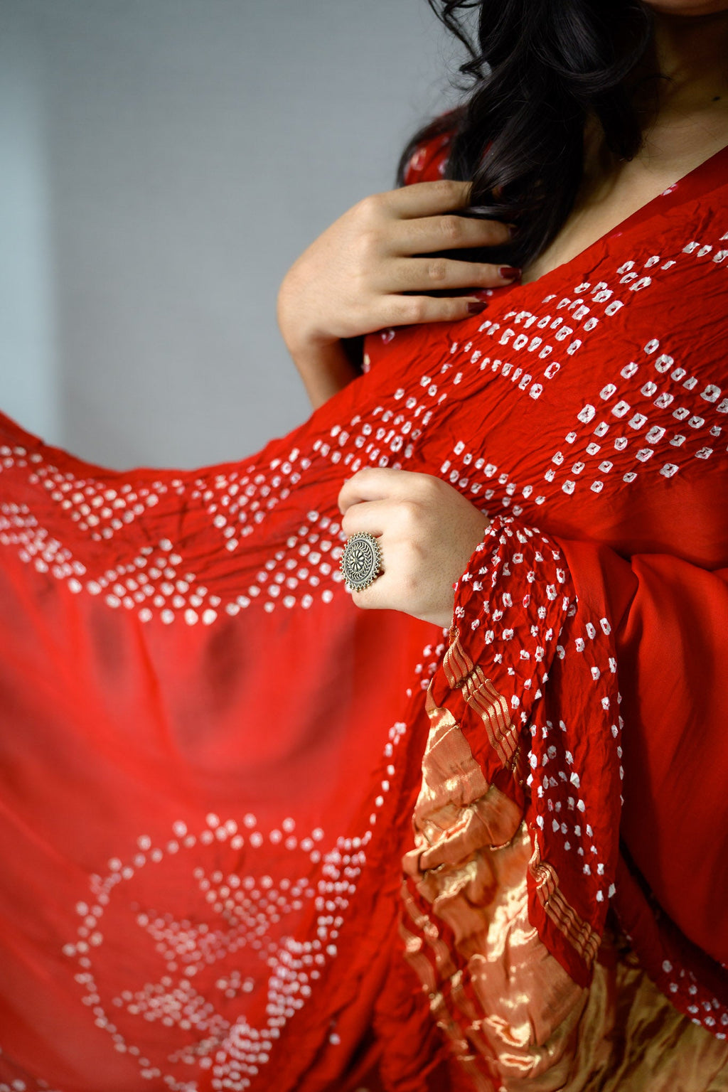 Red Rani Modal Bandhani Dupatta - Lobha Deepthis