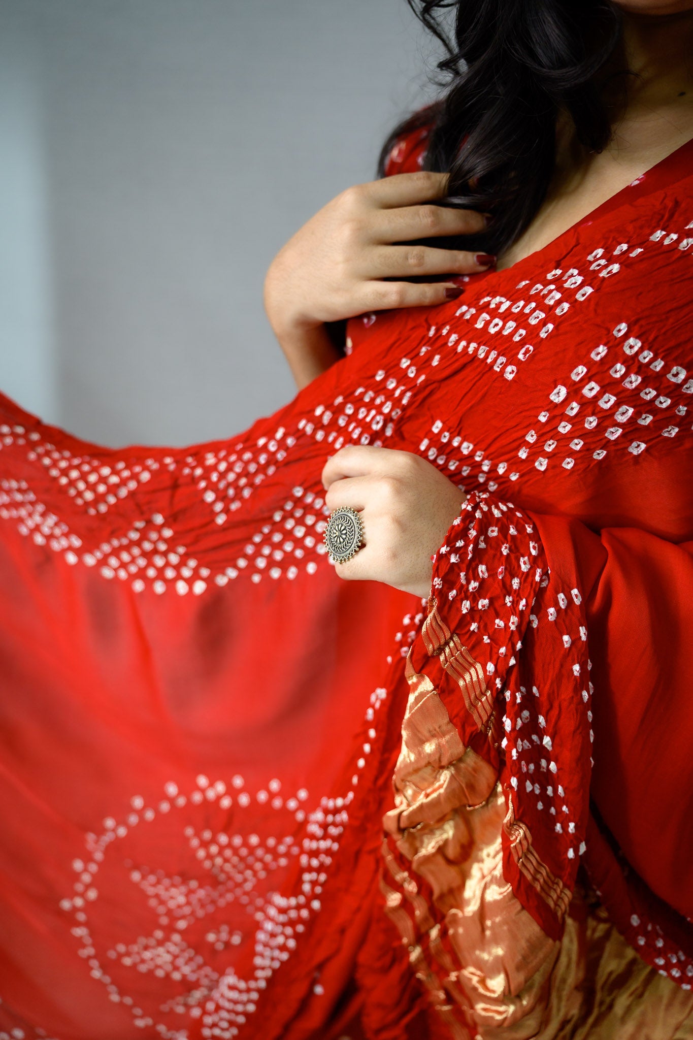 Red Rani Modal Bandhani Dupatta - Lobha Deepthis