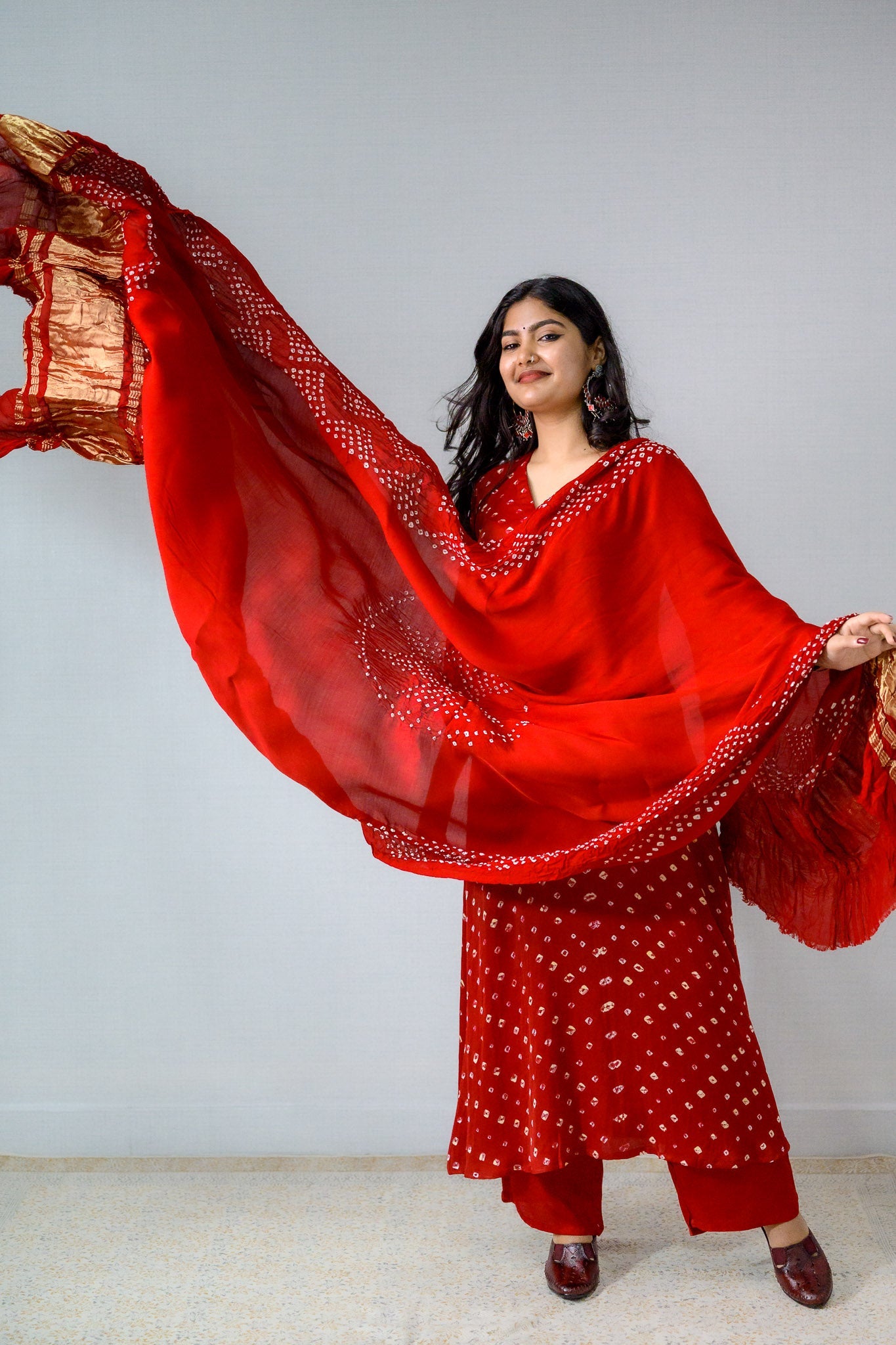 Red Rani Modal Bandhani Dupatta - Lobha Deepthis