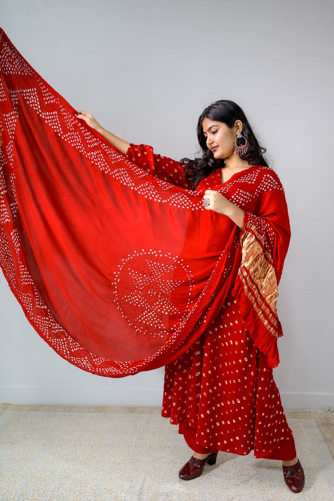 Red Rani Modal Bandhani Dupatta - Lobha Deepthis