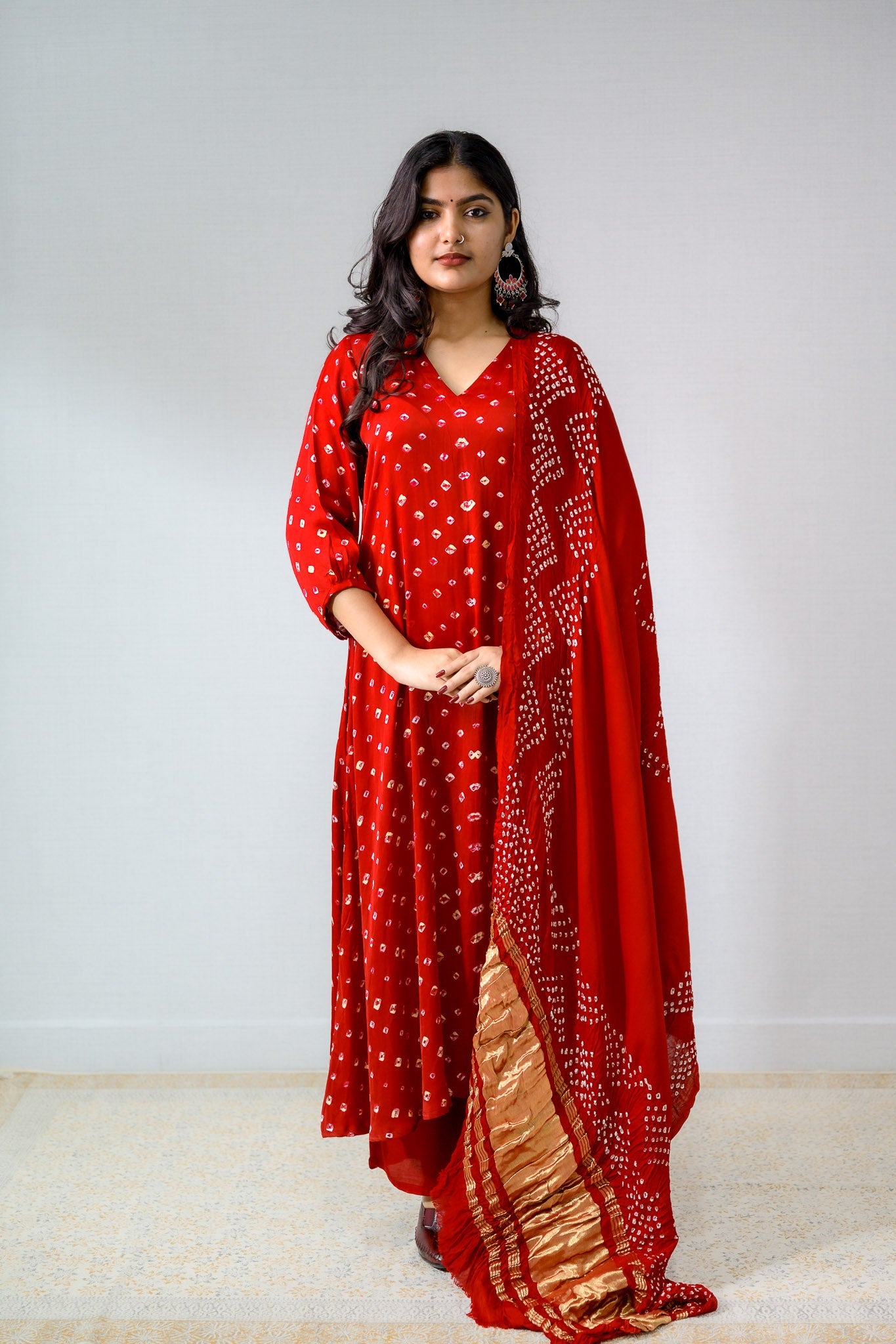 Red Rani Modal Bandhani Dupatta - Lobha Deepthis