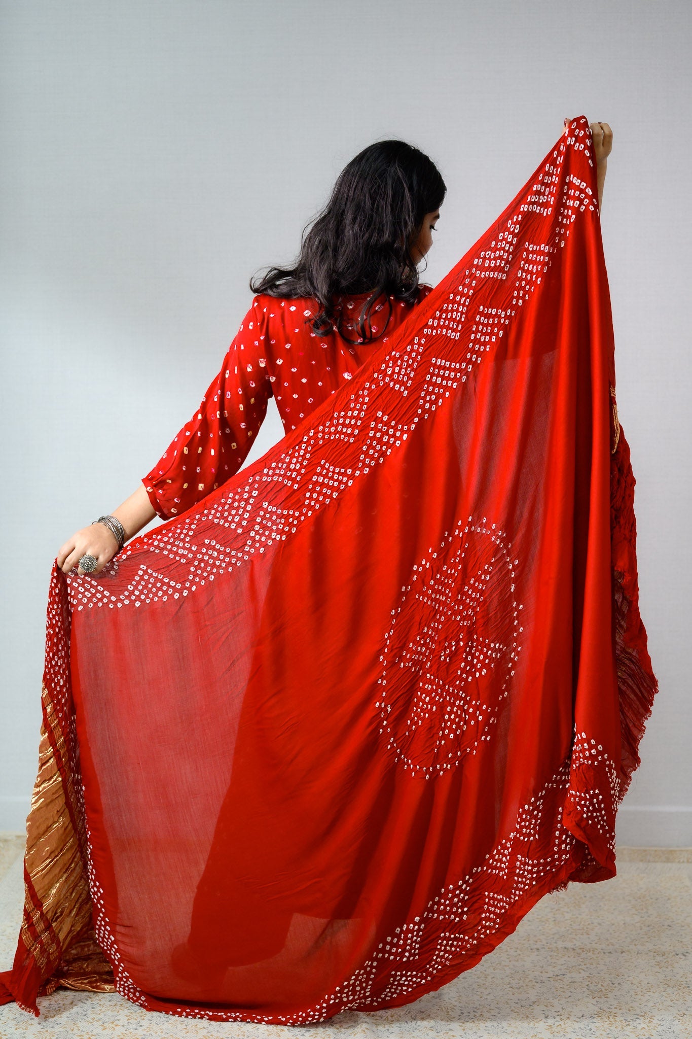 Red Rani Modal Bandhani Dupatta - Lobha Deepthis