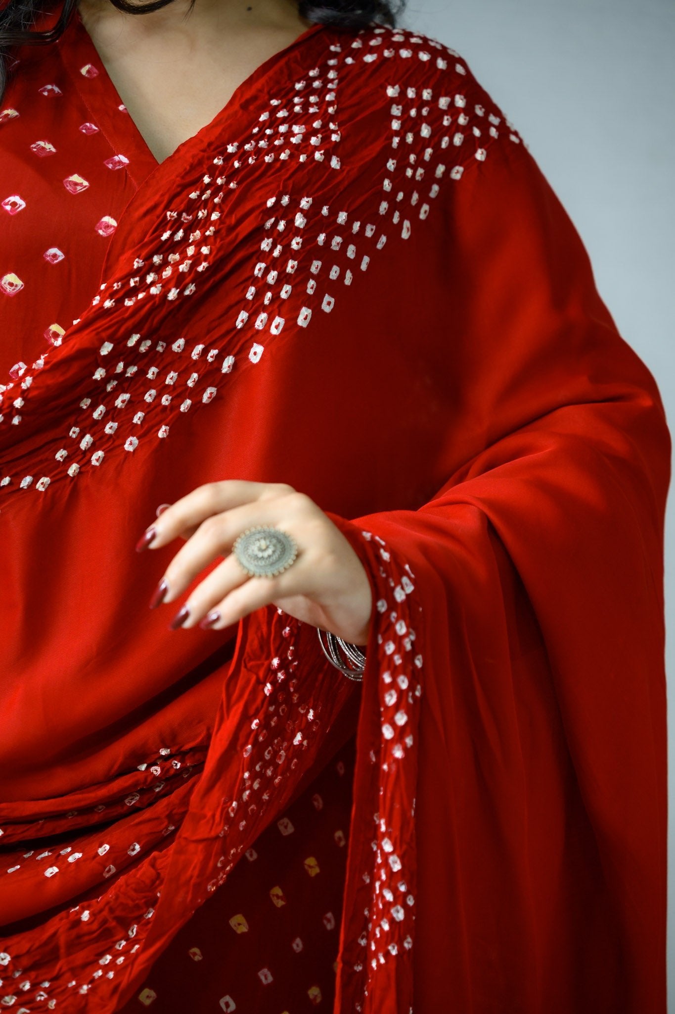 Red Rani Modal Bandhani Dupatta - Lobha Deepthis
