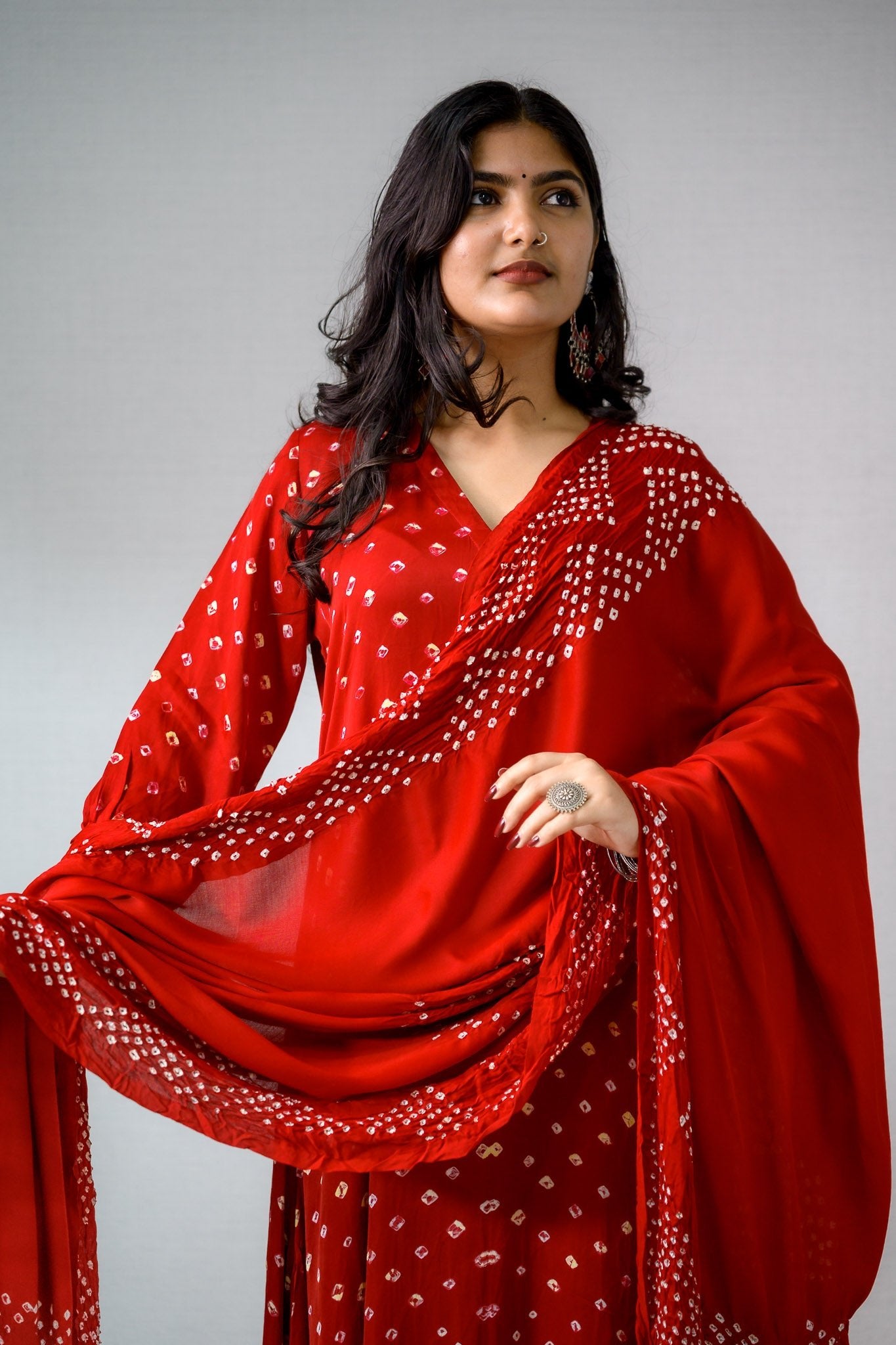 Red Rani Modal Bandhani Dupatta - Lobha Deepthis