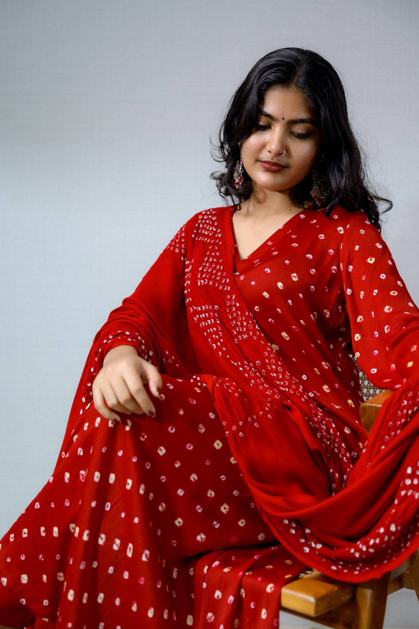 Red Rani Modal Bandhani Dupatta - Lobha Deepthis