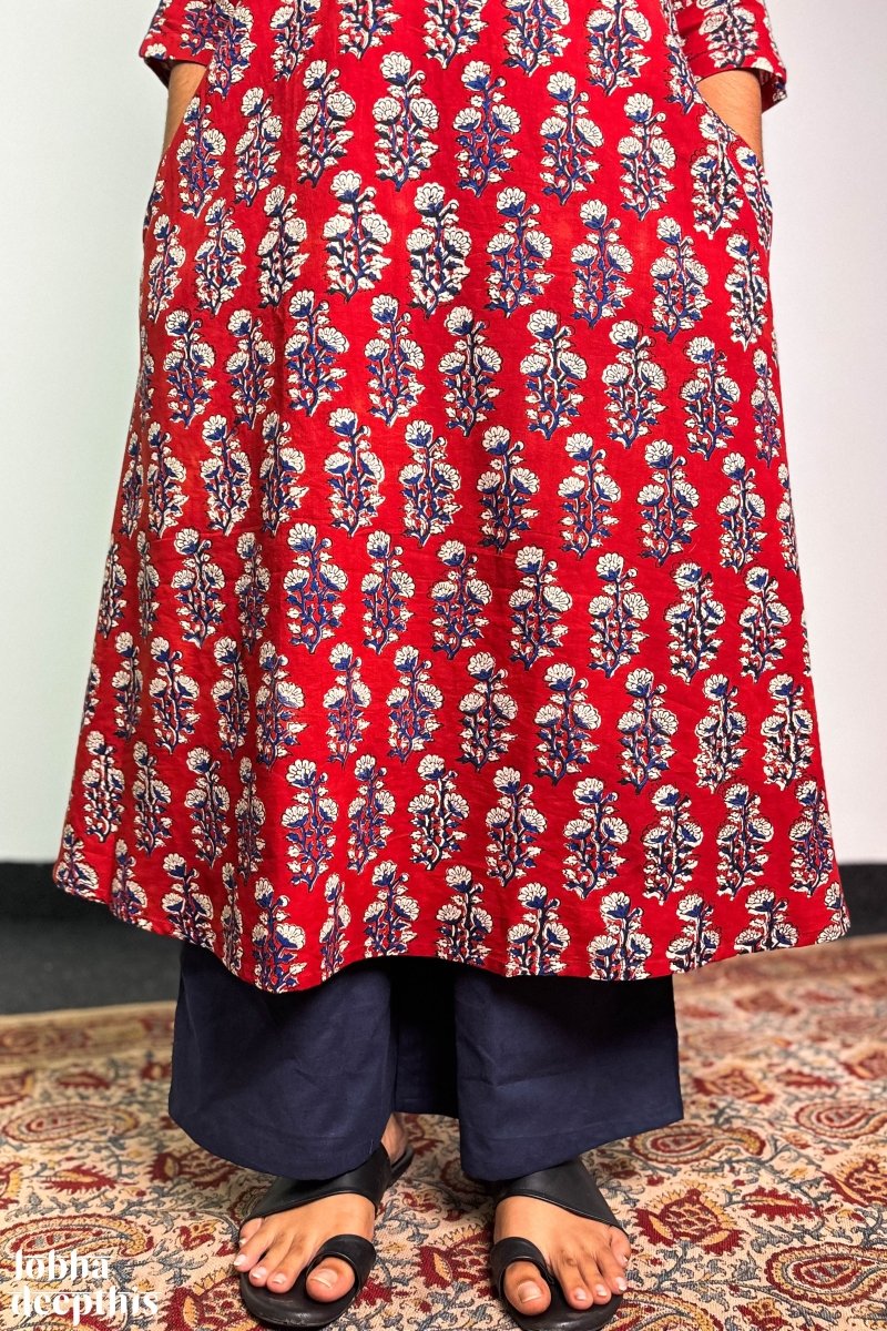 Red Ruby Bagru Aline Kurta - Lobha Deepthis