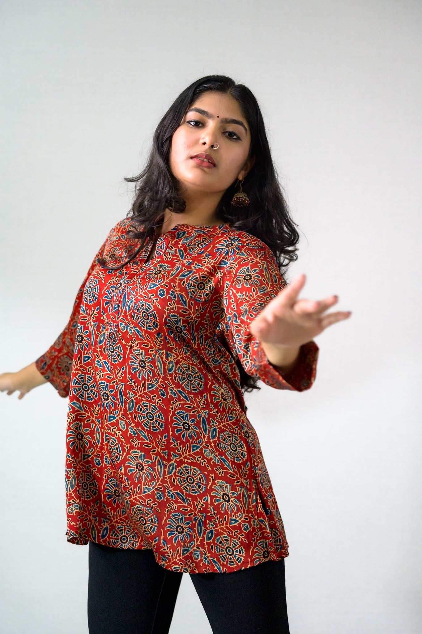 Red Spring Modal Ajrakh Short Top - Lobha Deepthis