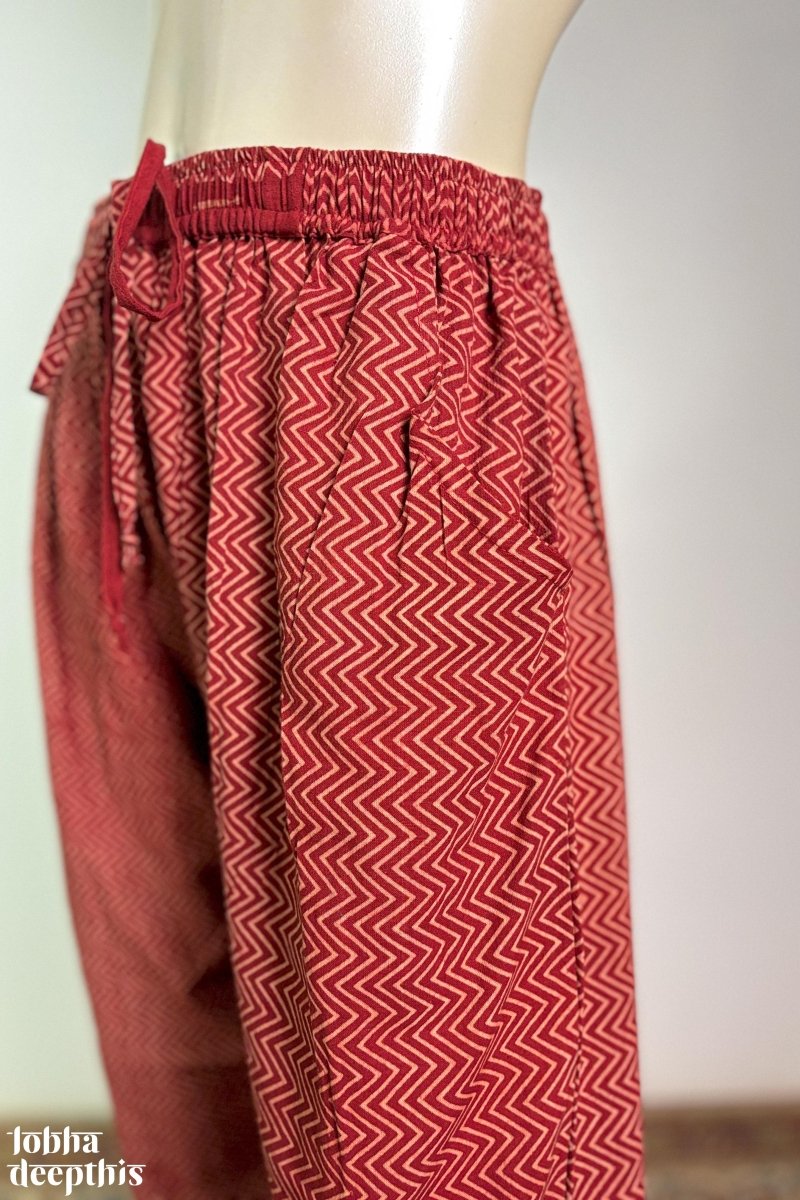 Red Zig Zag Stripes Straight Pants - Lobha Deepthis