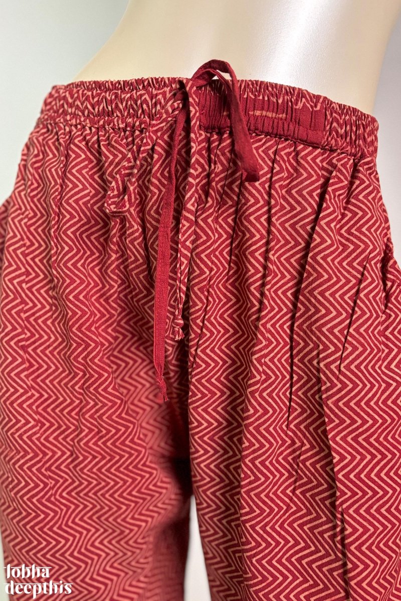 Red Zig Zag Stripes Straight Pants - Lobha Deepthis