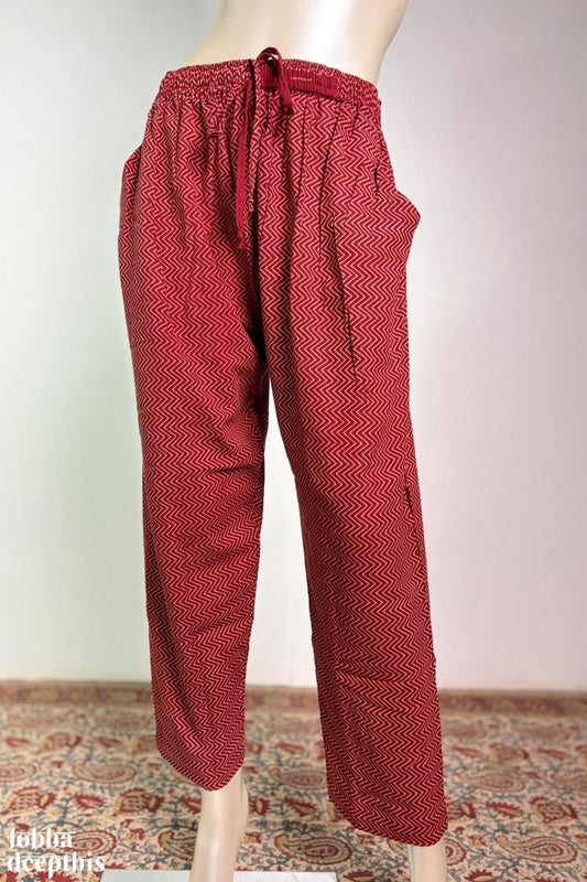 Red Zig Zag Stripes Straight Pants - Lobha Deepthis