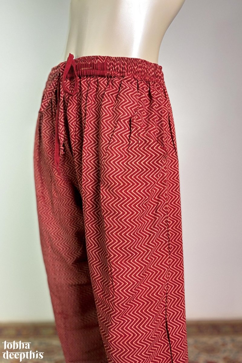 Red Zig Zag Stripes Straight Pants - Lobha Deepthis