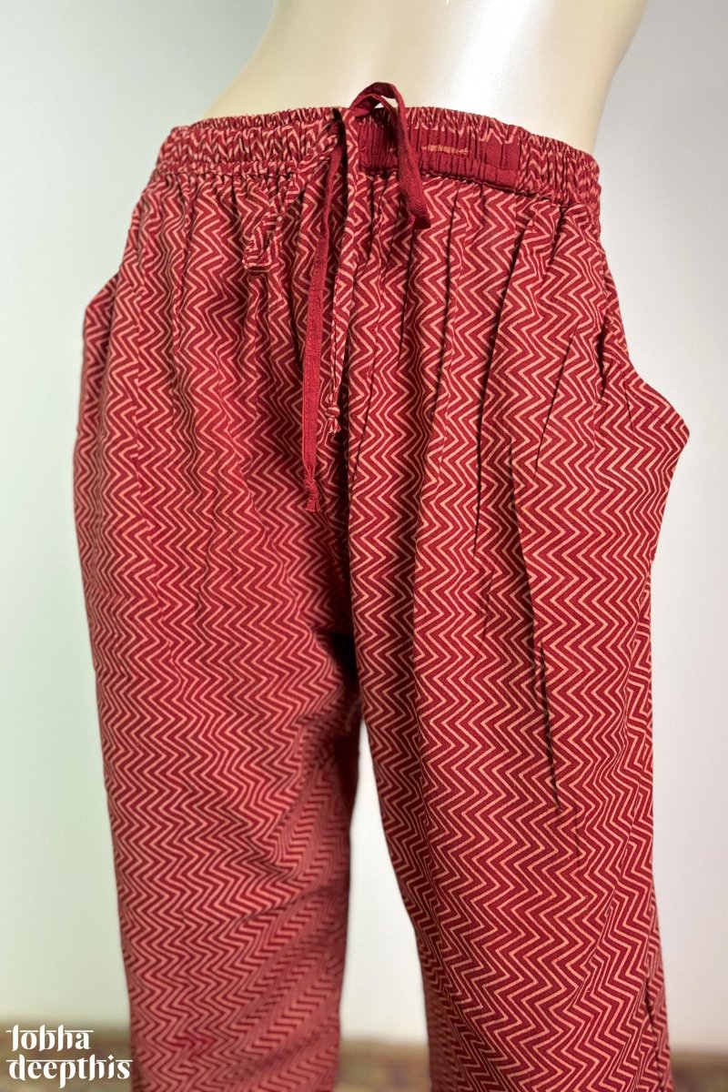 Red Zig Zag Stripes Straight Pants - Lobha Deepthis