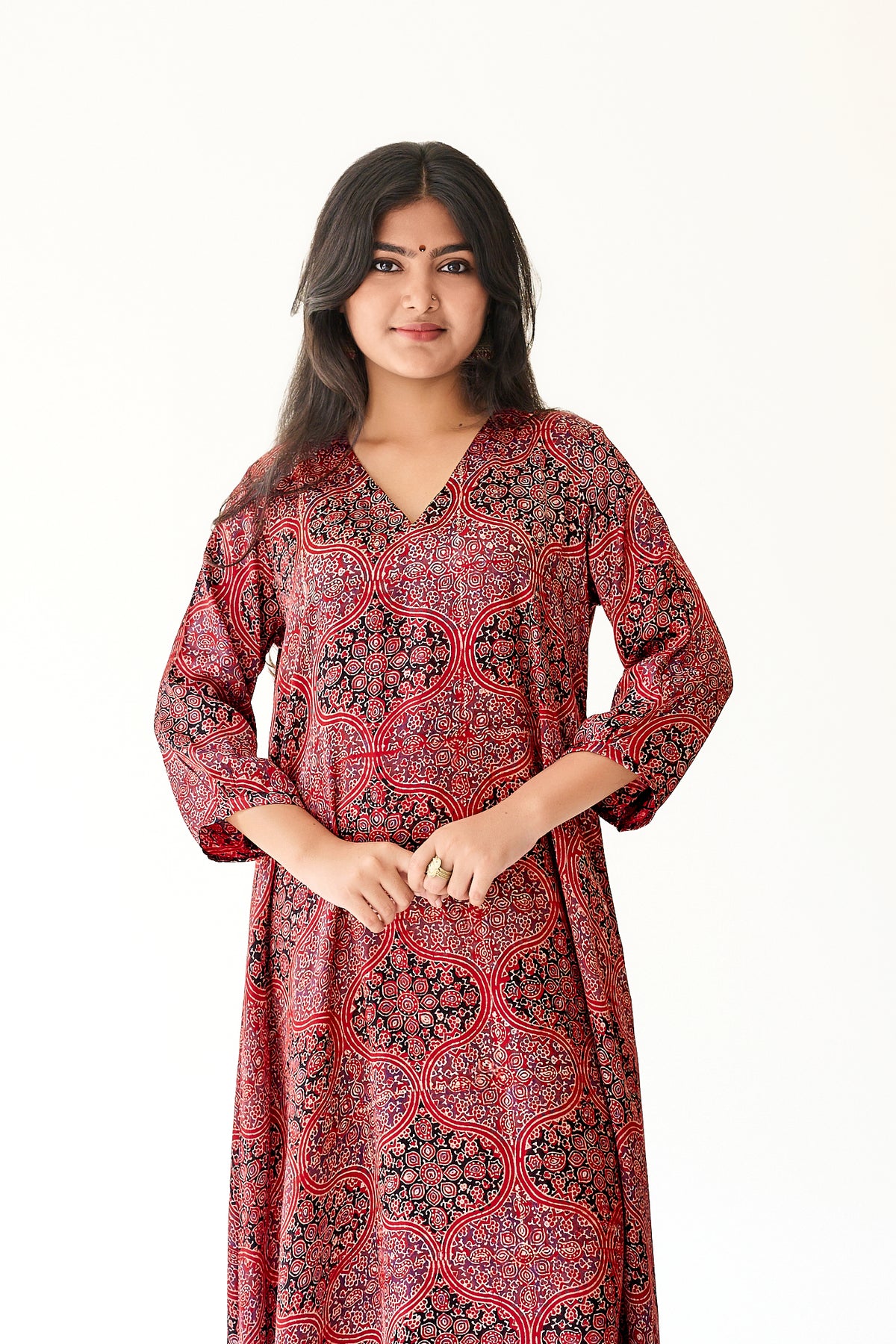 Zarveen Red Modal Ajrakh Dress