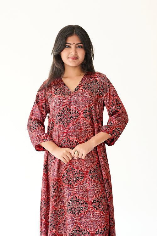 Zarveen Red Modal Ajrakh Dress