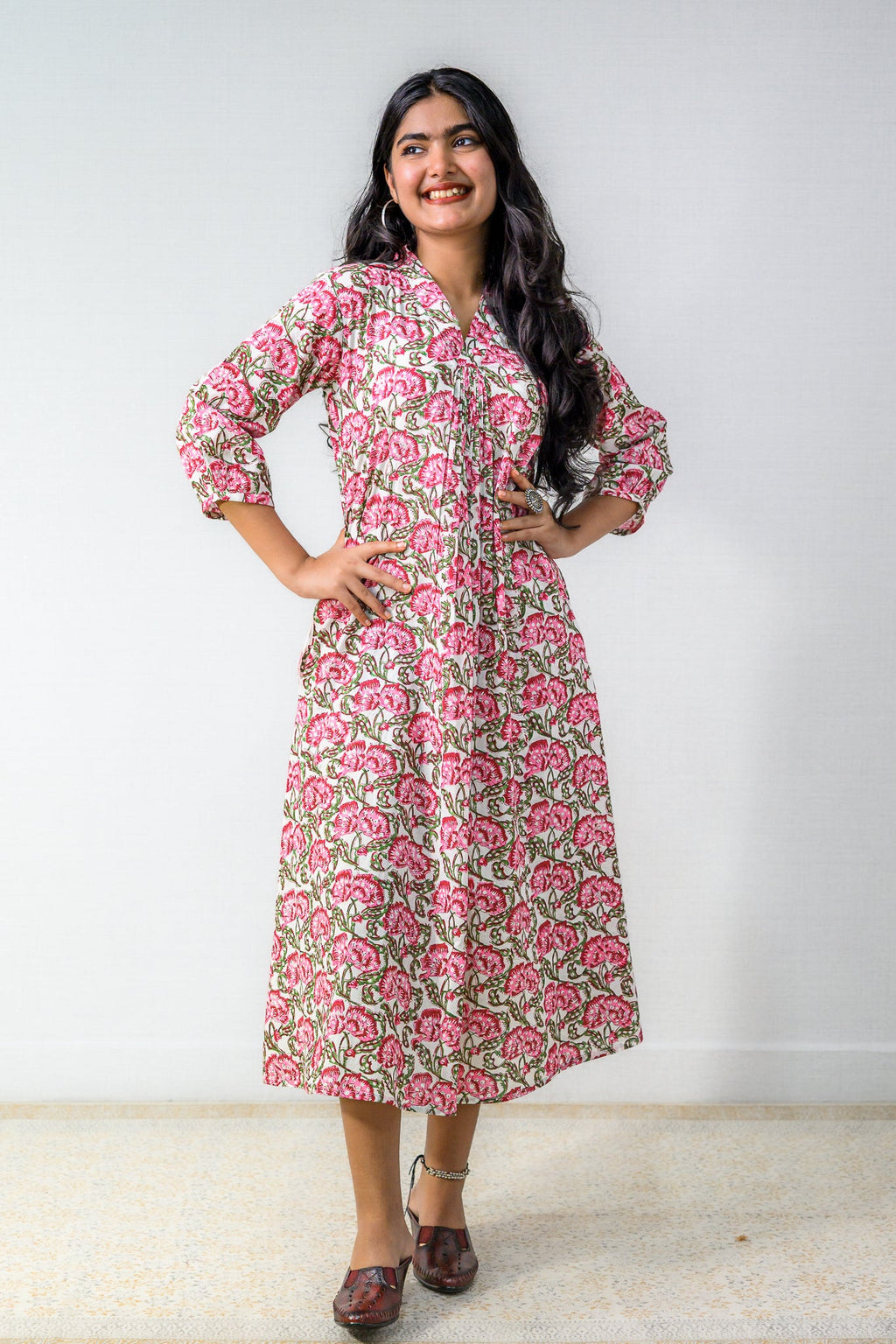 Rosalia Sanganeri Pure Cotton Dress - Lobha Deepthis