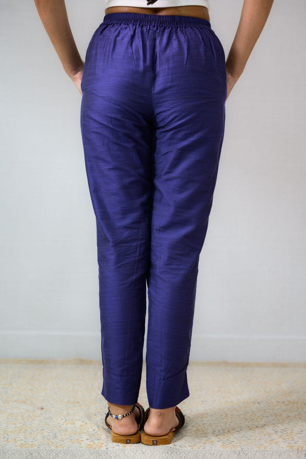 Royal Blue Slub Silk Pencil Pants - Lobha Deepthis