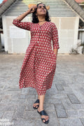 Rubia Red Bagru Box Pleated Dress - Lobha Deepthis